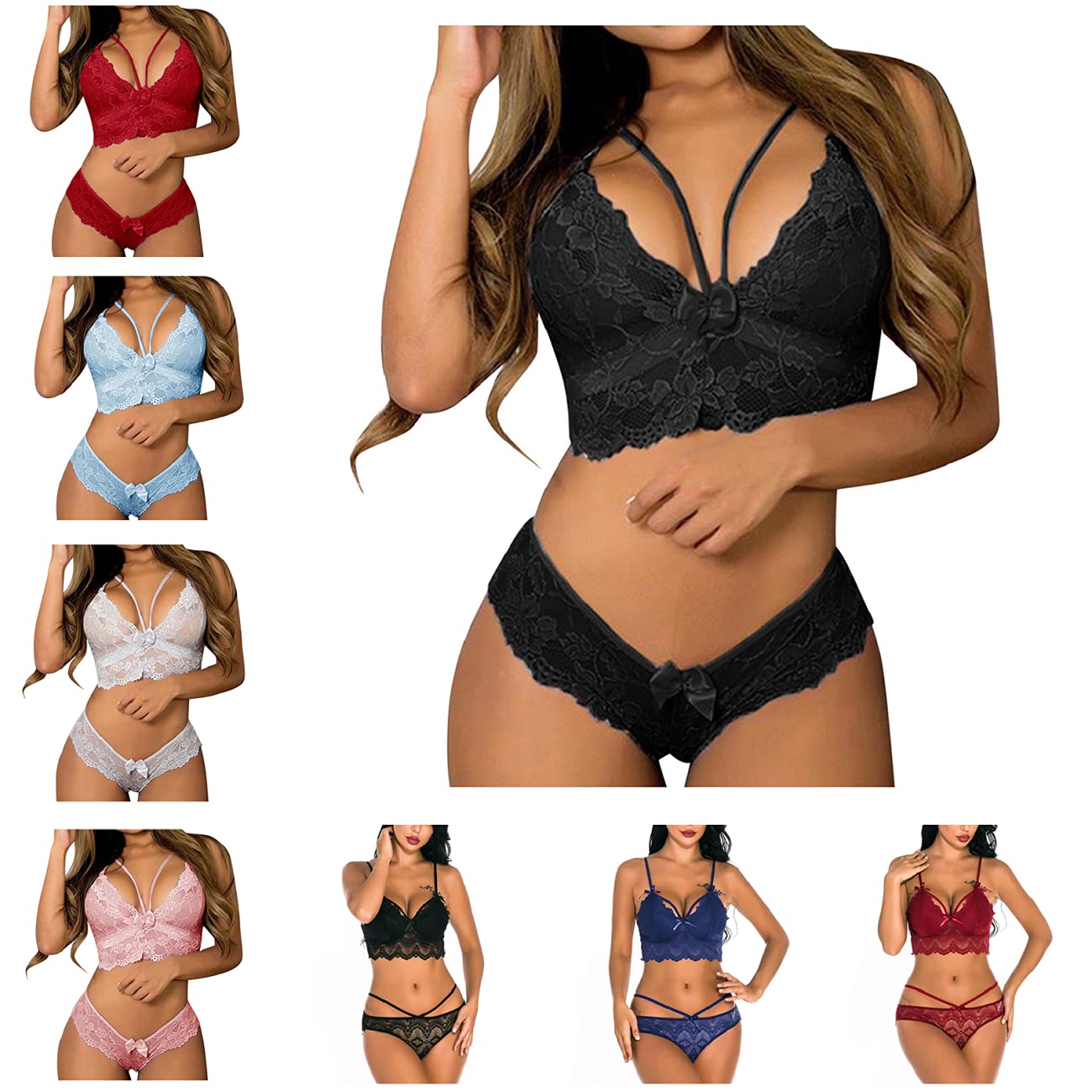 FABIURT Women's Lingerie Set - 2 Piece Lace Babydoll Push Up Teddy for Sexy Play & Romantic Nights | Black Lingerie for Couples, Valentine's Gift, Boudoir Photography
