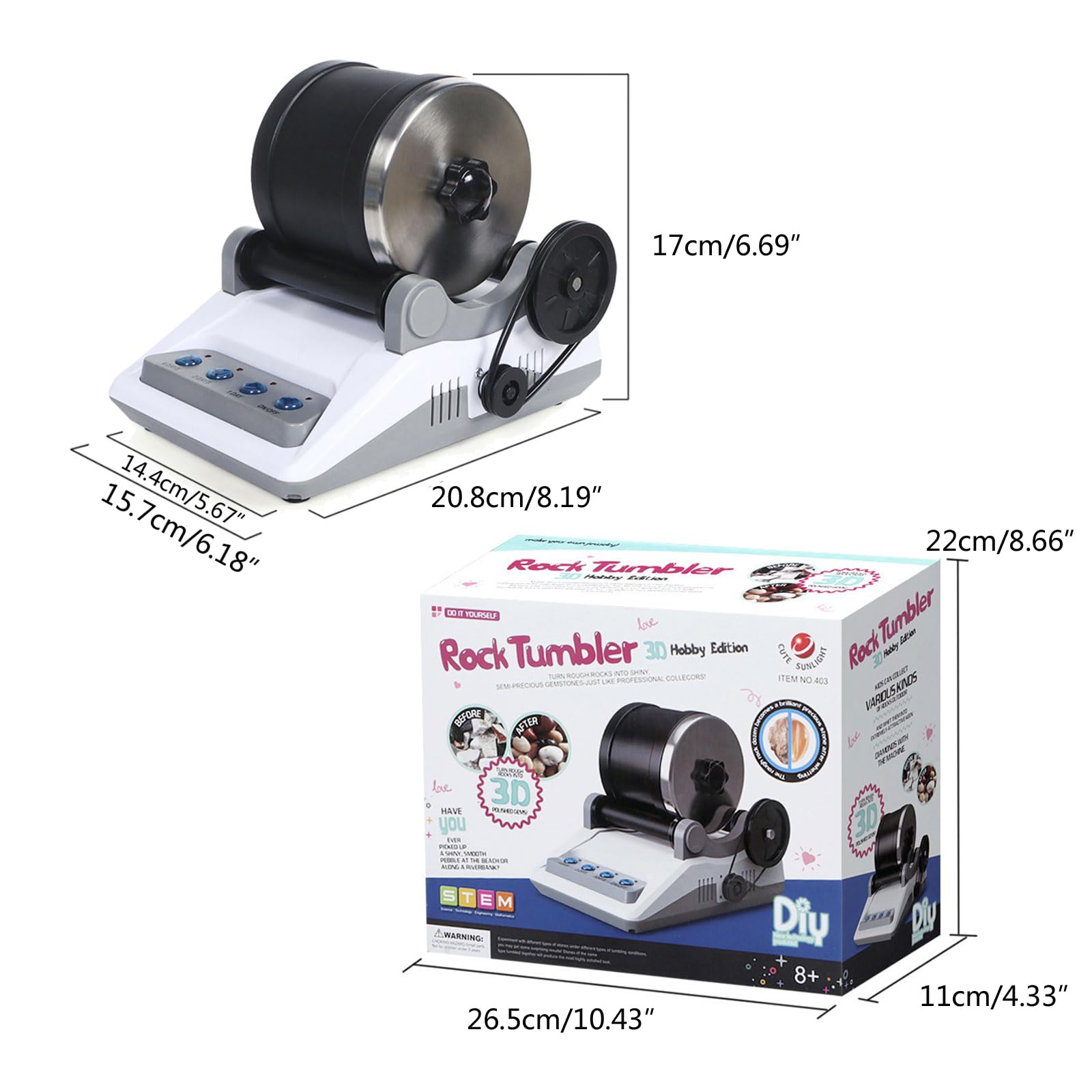 Electric Rock Tumbler Kit - Professional Gemstone Polisher Machine for DIY Jewelry Making, Stone Polishing Toy for Kids & Adults | Great for Science Projects, Crafting, and Educational Gifts