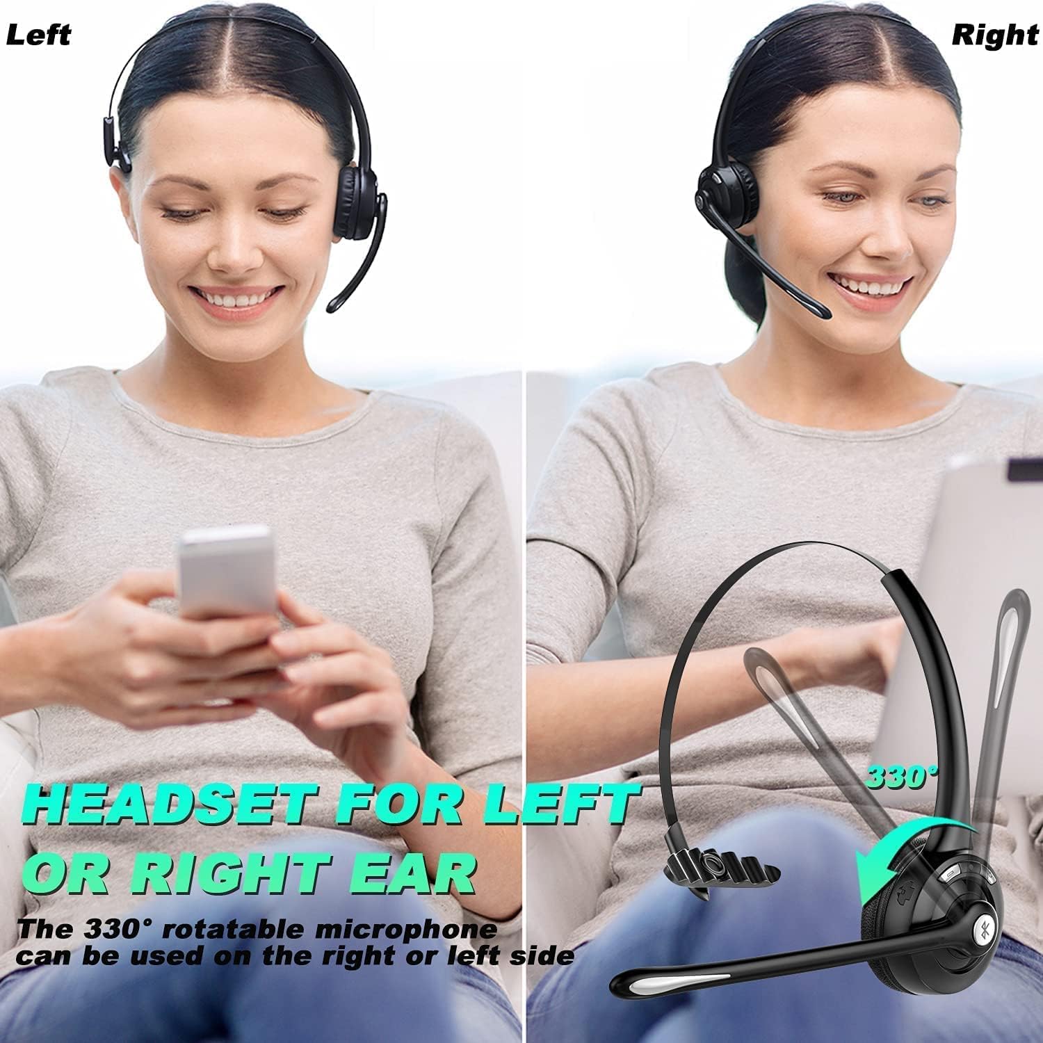 Best Trucker Bluetooth Headset with Noise-Canceling Mic - Wireless On-Ear Headphones for Phone Calls, Office, Call Center & Skype - Perfect for Truck Drivers, Remote Work & Customer Service