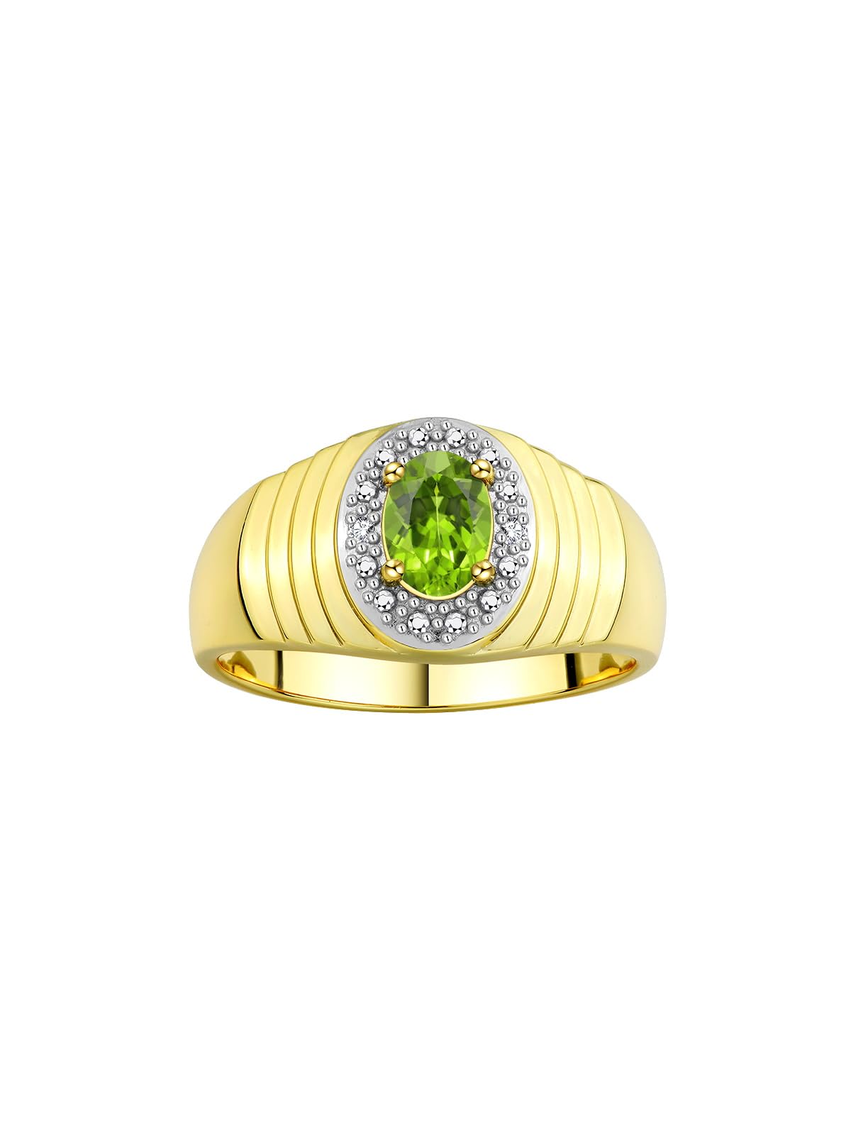 Rylos Men's Classic 7X5MM Oval Gemstone & Diamond Ring - Yellow Gold Plated Silver Birthstone Jewelry for Men (Sizes 8-13) | Perfect for Weddings, Anniversaries & Gifts