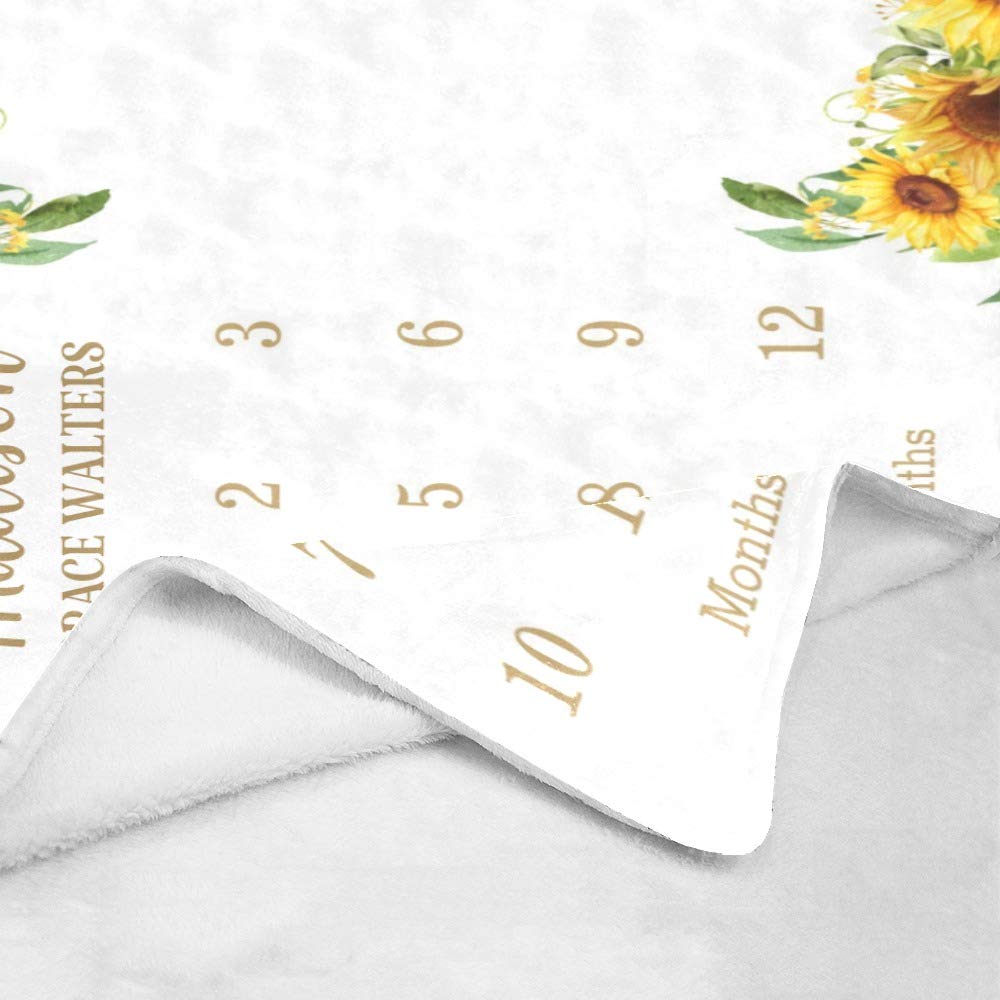 Personalized Baby Blanket with Elephant & Sunflower Design - Custom Name Swaddle Blanket for Newborns (30x40 Inches) | Perfect for Monthly Milestone Photos, Nursery Decor & Baby Shower Gifts