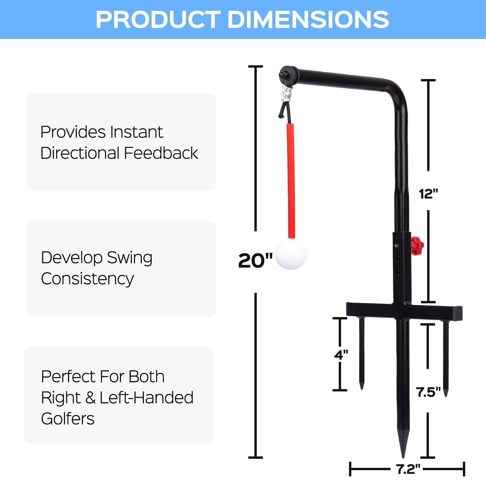Golf Swing Trainer with 3 Height Adjustments - Golf Practice Equipment & Simulator Accessories - Swing Training Aid for Men & Women | Perfect for Indoor/Outdoor Driving Range Practice