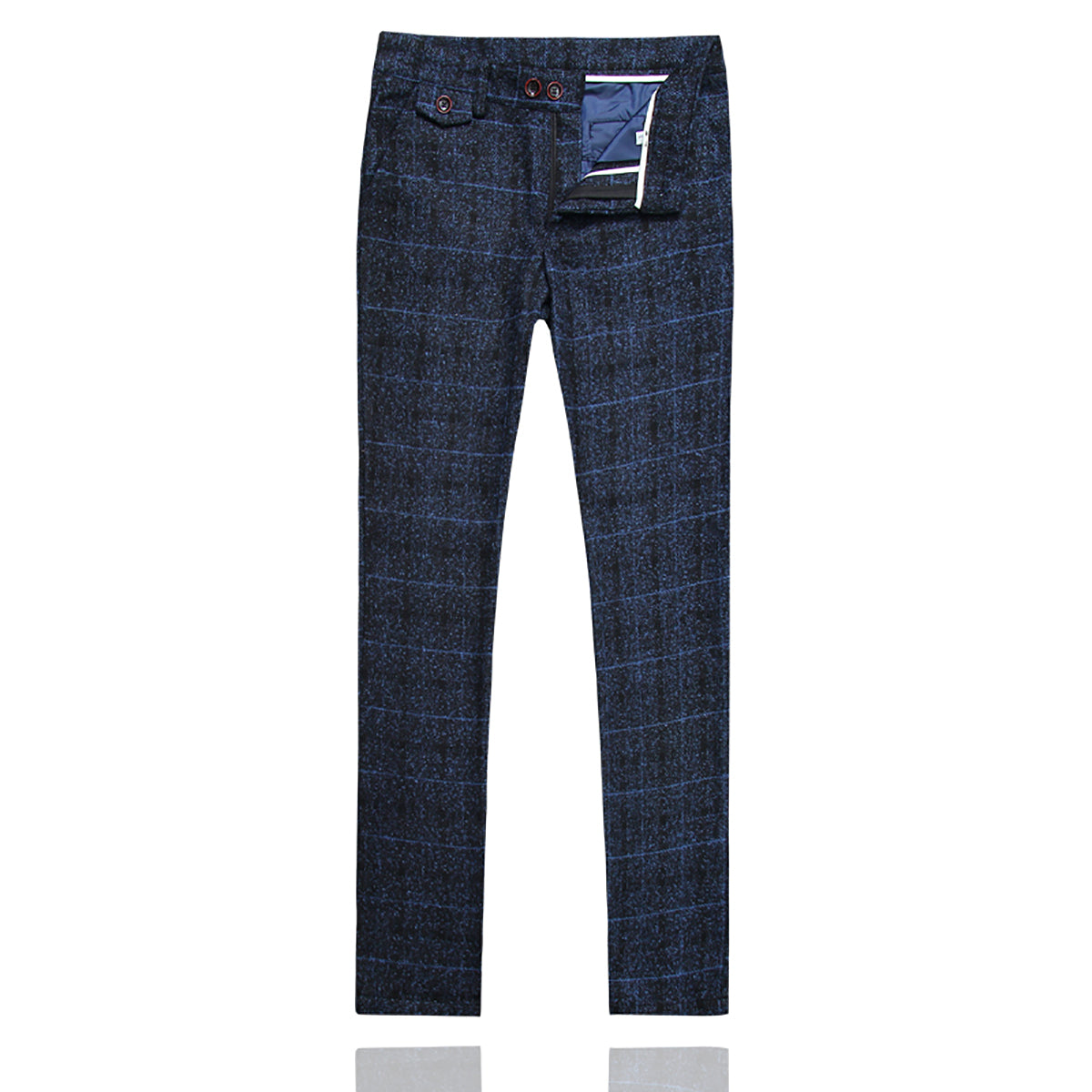 Men's Dark Blue Plaid One Button Wool 3-Piece Suit | Formal Business Attire & Wedding Outfit