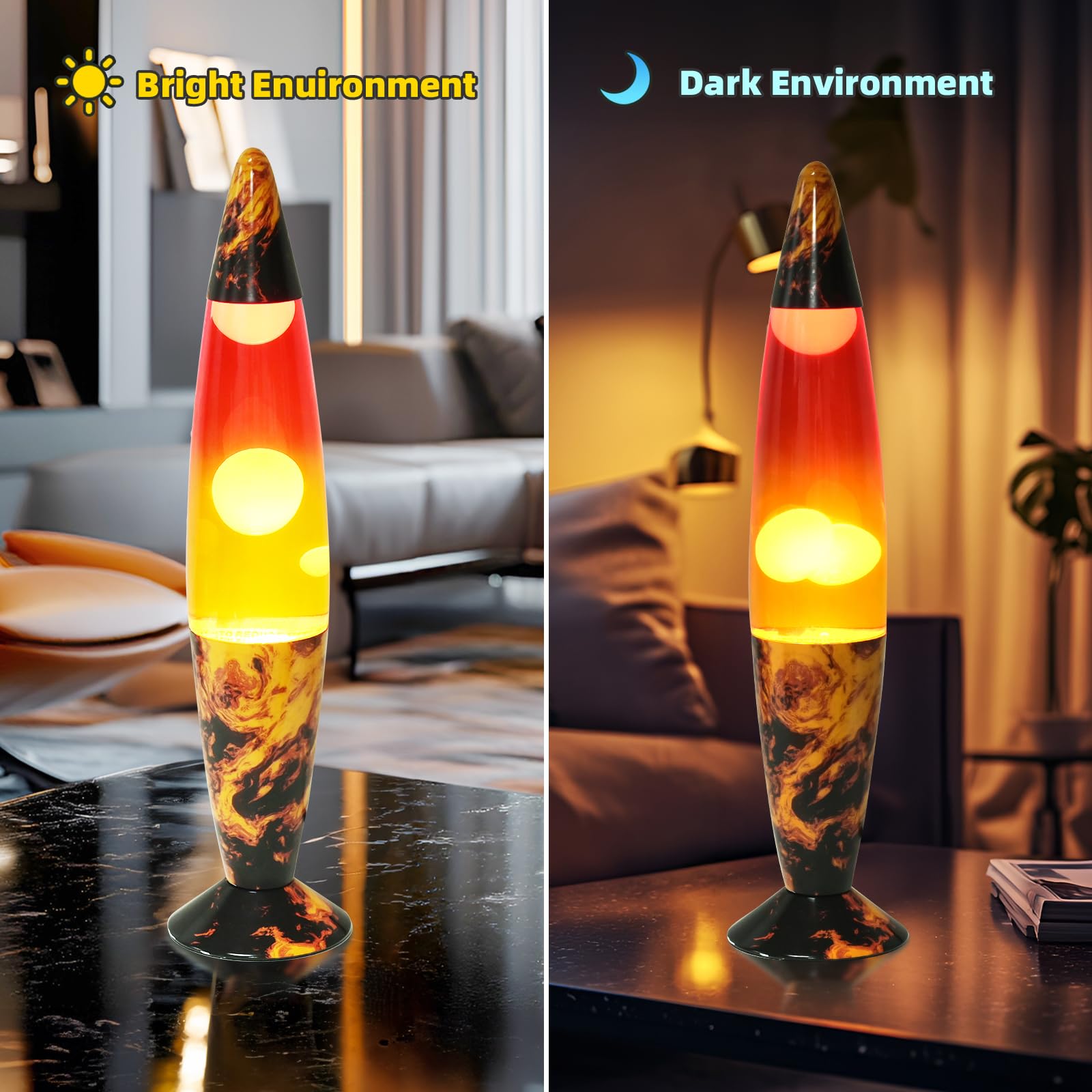 16 Inch Volcano Rocket Magma Lamp - Motion Liquid Lava Lamp with Volcanic Base, Yellow Liquid & White Wax - Relaxing Night Light for Adults, Kids, Women & Girls - Perfect Christmas Gift for Home Decor, Bedroom, Office & Party