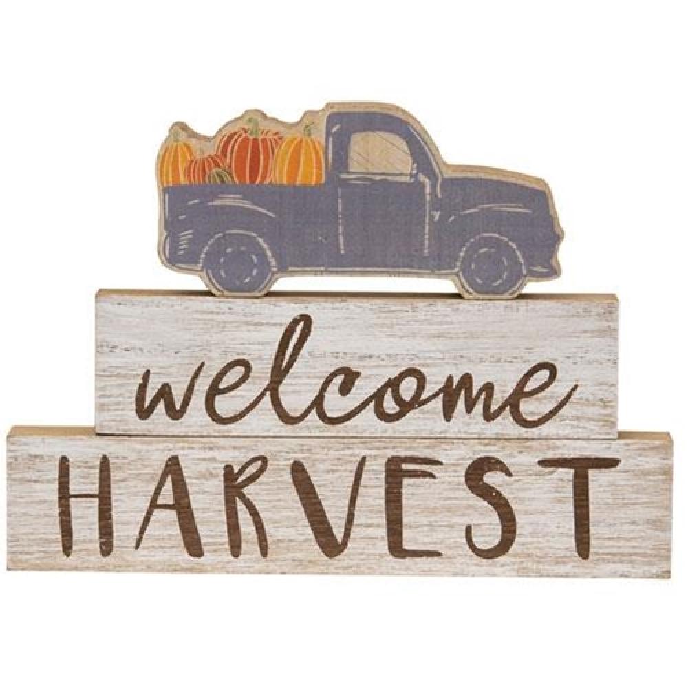 3-Piece Welcome Harvest Truck Stackers Set - Rustic Farmhouse Decor for Fall & Thanksgiving - Perfect for Home, Porch, and Tabletop Decorations