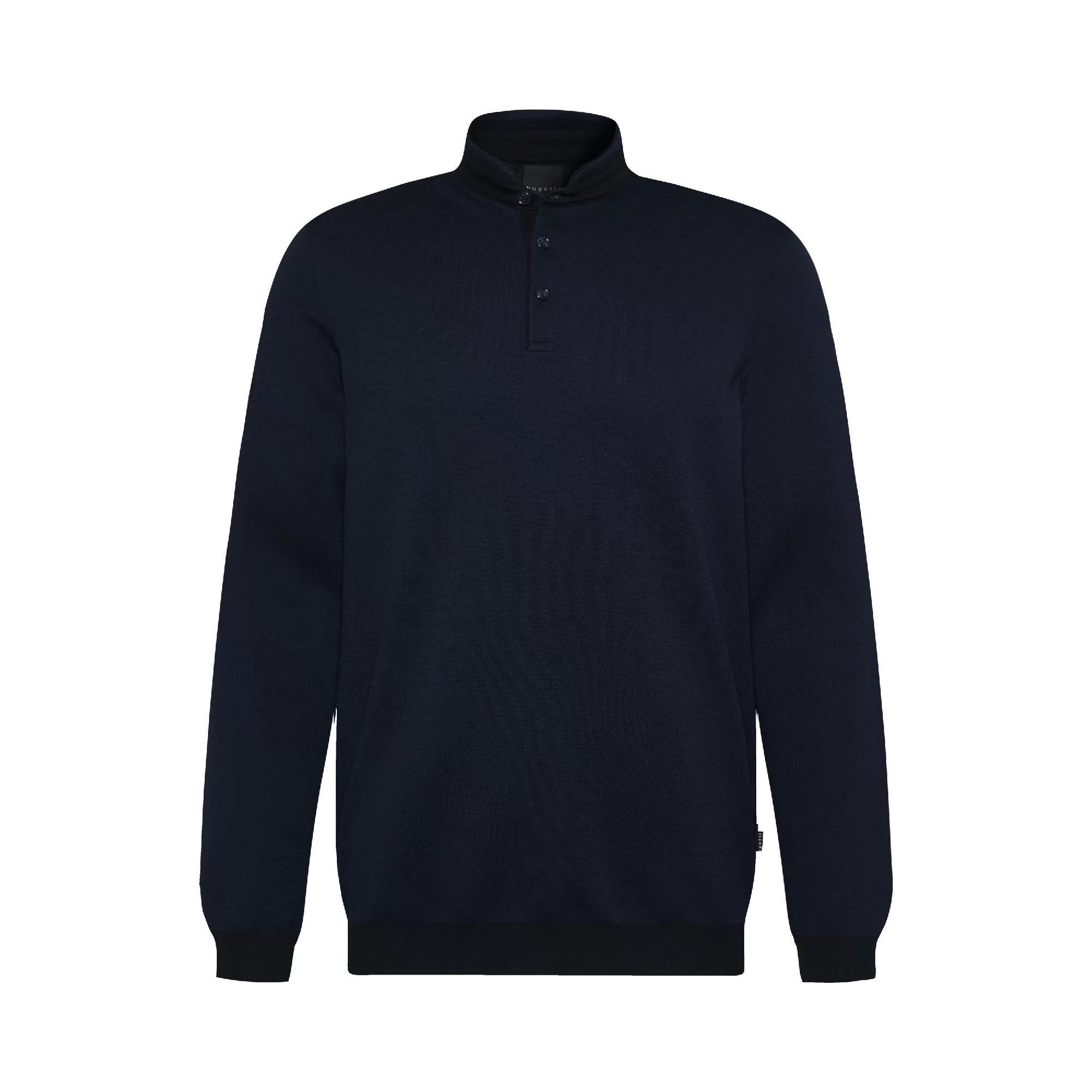 Bugatti Men's Rib Collar Long Sleeve Sweater - Dark Navy Blue Slim Fit Pullover for Casual Wear, Office & Winter Outfits