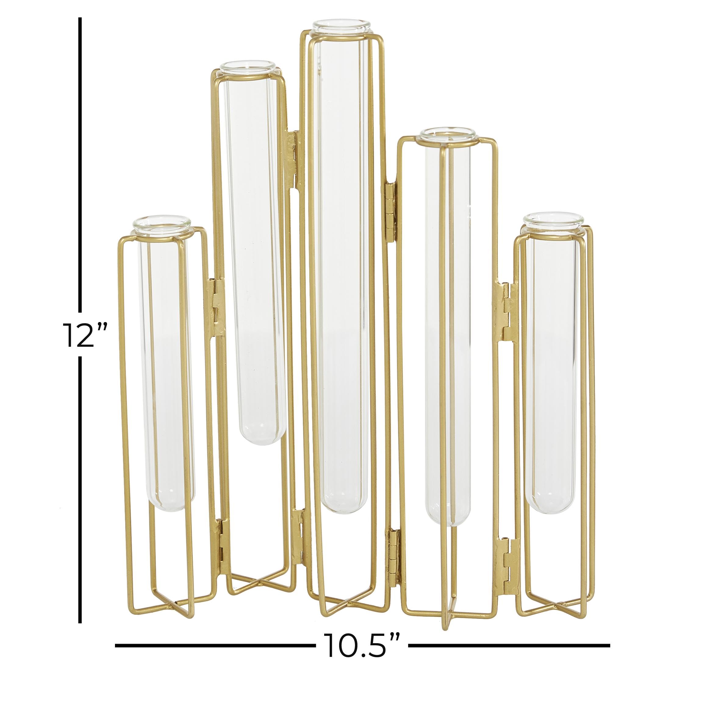 Deco 79 Gold Metal Decorative Vase with Glass Test Tubes - 10