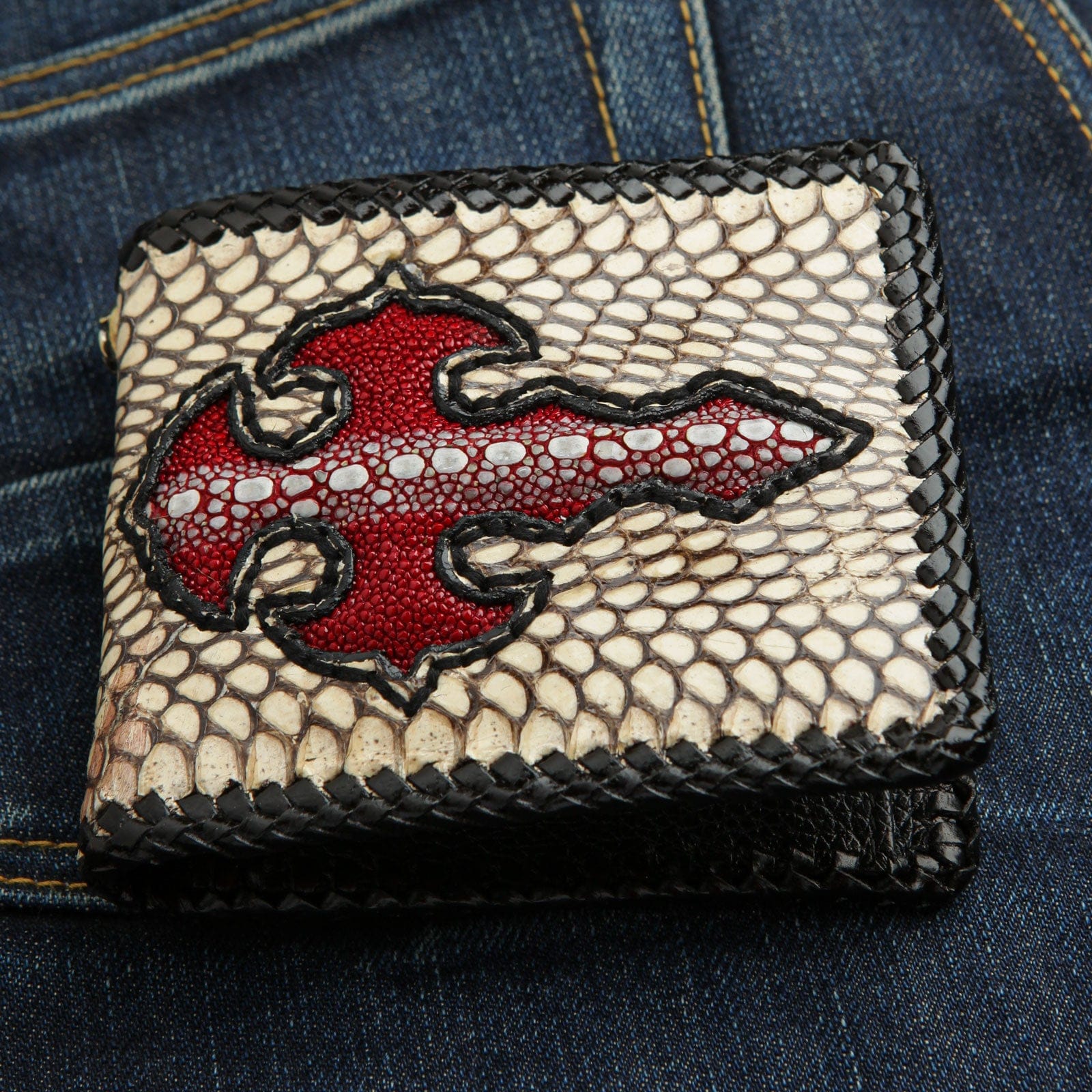 Genuine Snake Skin & Stingray Leather Biker Wallet for Men - Stylish RFID Blocking Motorcycle Wallet for Everyday Use & Travel