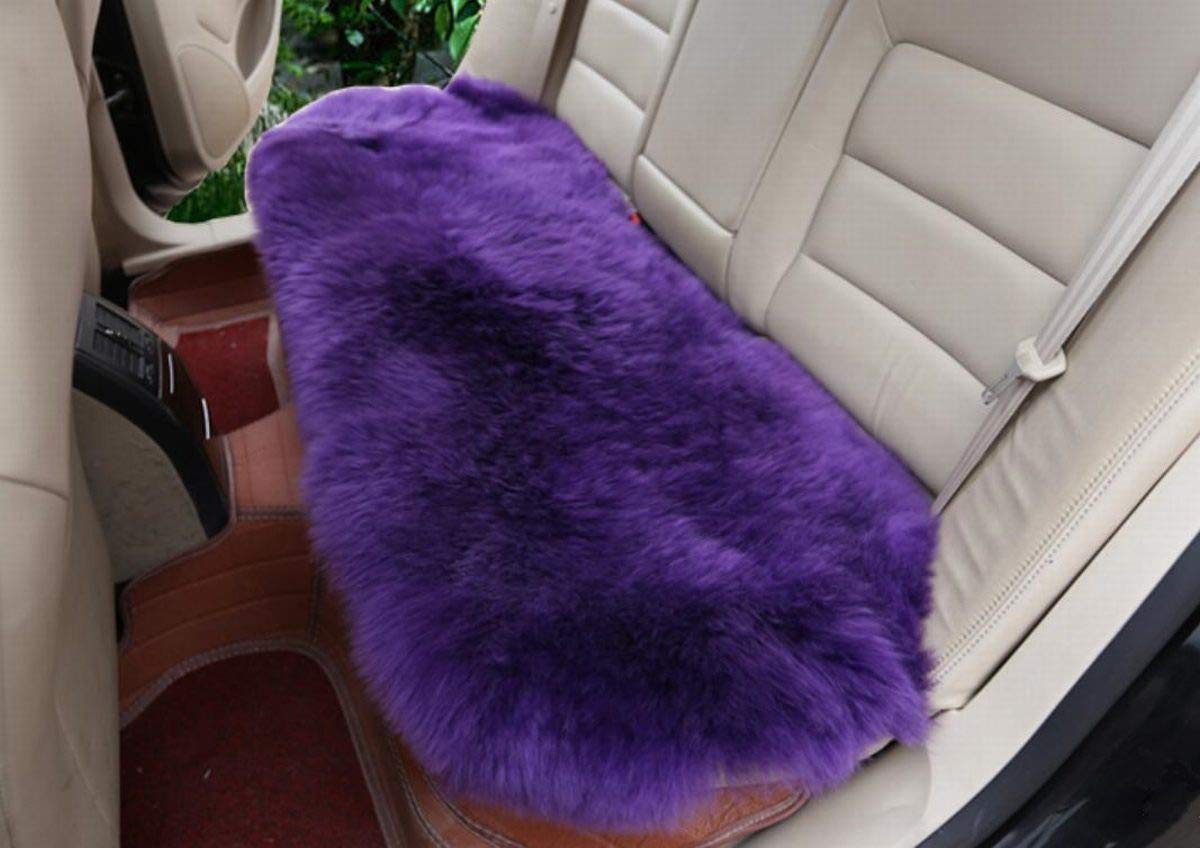 Premium Natural Sheepskin Car Seat Cover - Winter Warm Wool Cushion for Cars, Trucks, SUVs & Vans (Universal Fit, Purple) - Enhance Comfort for Long Drives & Cold Weather Commutes