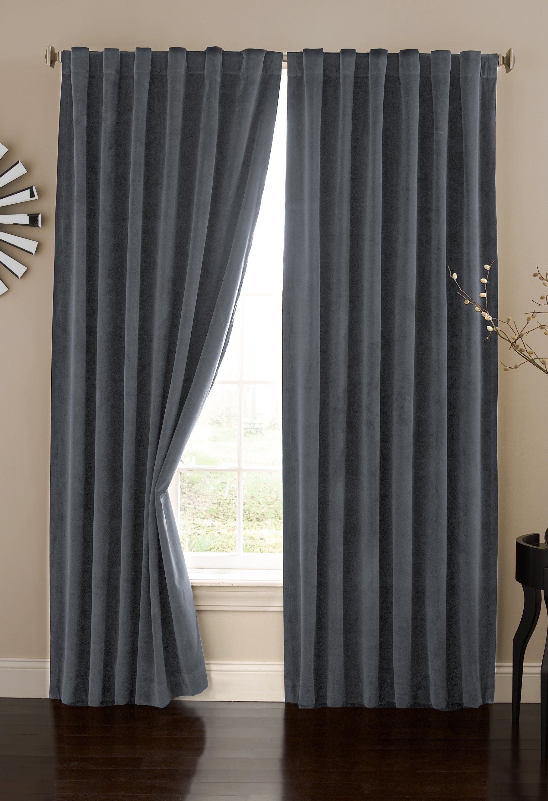 ECLIPSE Bradley Modern 100% Blackout Thermal Rod Pocket Curtain Panel - 50x63 Inches, Stone Blue - Energy Efficient Room Darkening Drapes for Bedroom, Living Room, Home Theater & Nursery - Blocks Light & Insulates Windows