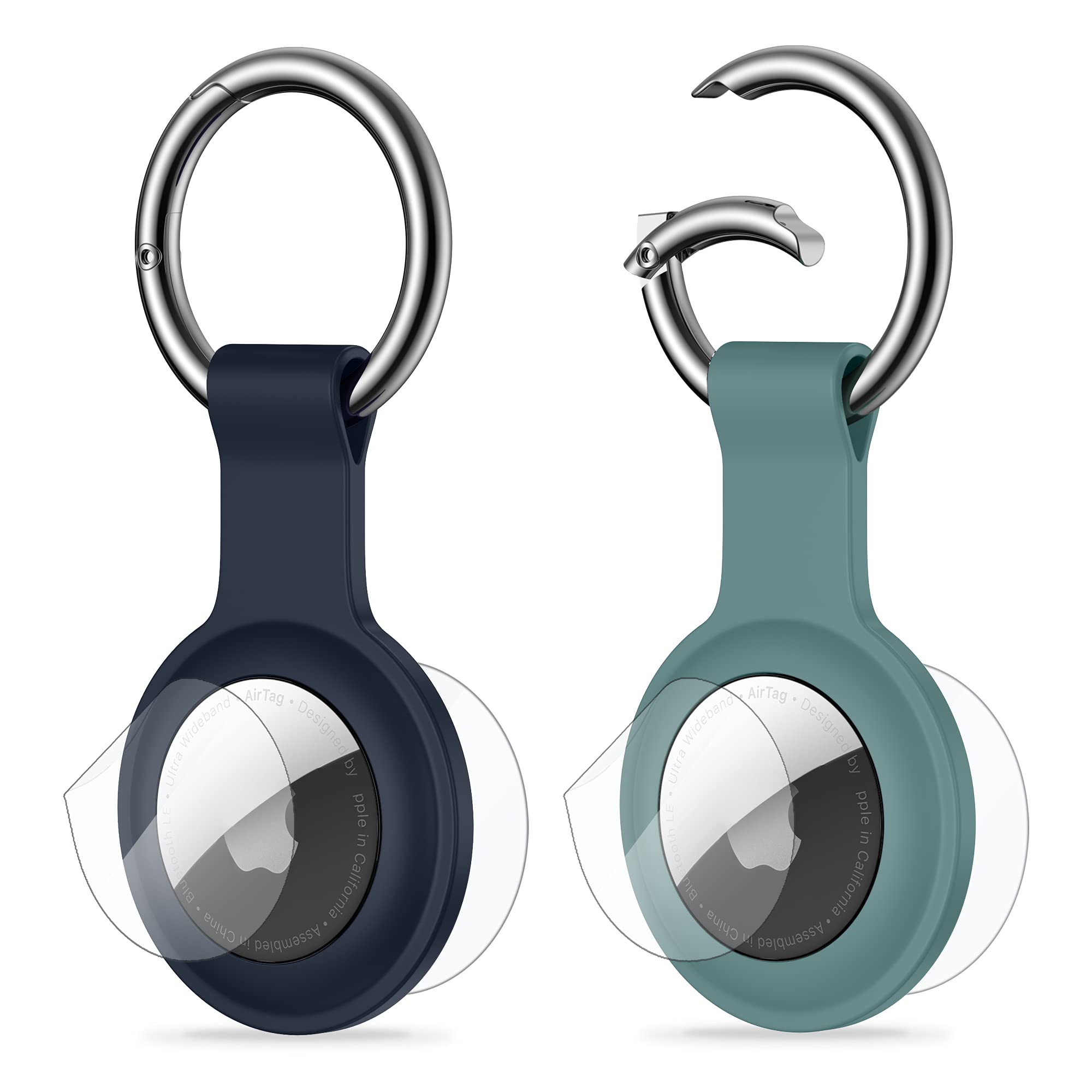 **SURPHY 2 Pack Silicone AirTag Case with Keychain & Screen Protector – Secure Anti-Pop Design (Navy Blue & Cactus Green) – Perfect for Keys, Bags & Travel Accessories**