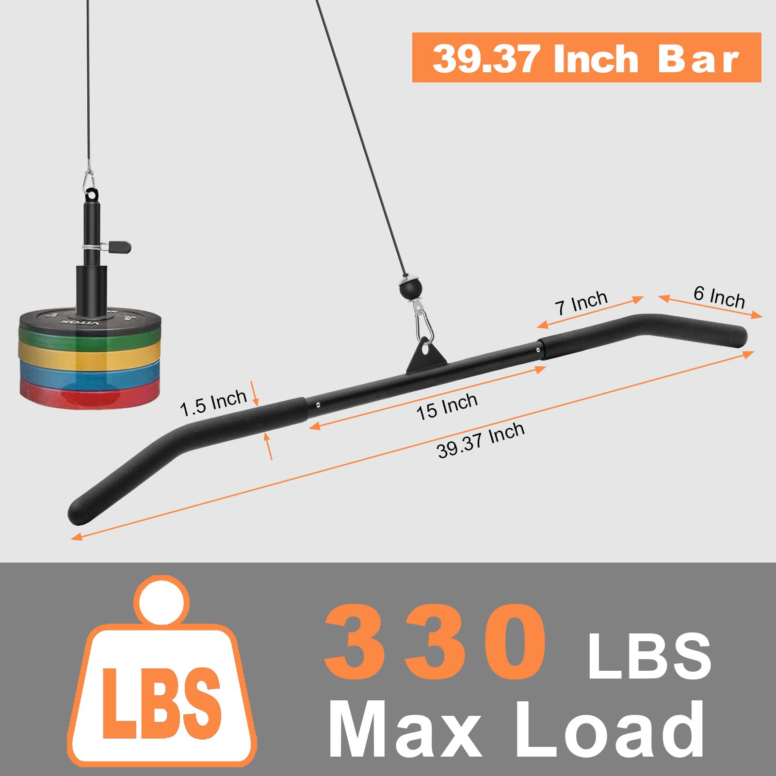 SERTT 39.37 Inch LAT Pulldown Bar Attachment for Cable Machine - Heavy Duty Tricep Press Down & Curl Bar with Non-Slip Rubber Handles - Gym Equipment for Strength Training, Muscle Building & Home Workouts (Perfect for Back, Arms & Shoulder Exercises)