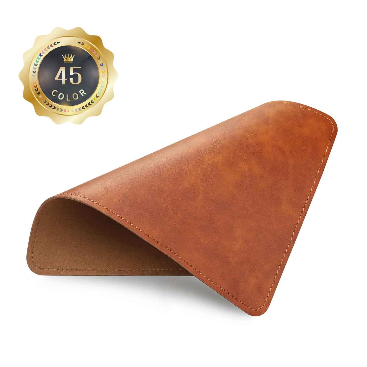 Premium PU Leather Mouse Pad with Stitched Edge & Non-Slip Microfiber Base - Waterproof Desk Mat for Computer, Laptop, Gaming (8x11 Inch, Caramel Brown) - Perfect for Office, Home & Workspace Use