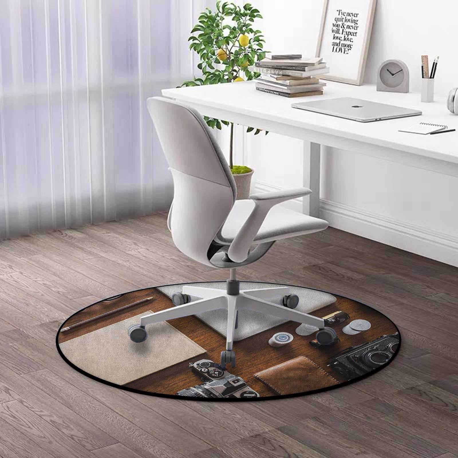 4x4 Round Area Rug - Non-Slip Indie Desk Carpet in Brown/Beige/Black - Office Home Decor Rug for Wood & Tile Floor Protection - Perfect for Workspace, Living Room & Bedroom