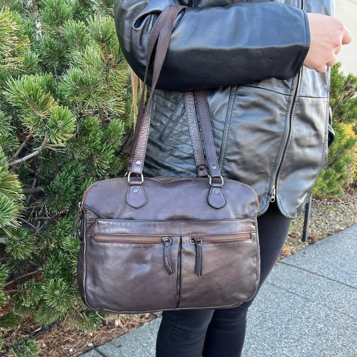 Premium MET Leather Handbag for Women - Dual Handle Shoulder Bag with Front Zipper Pockets | Stylish Work Tote, Office Bag & Everyday Purse for Professional Women