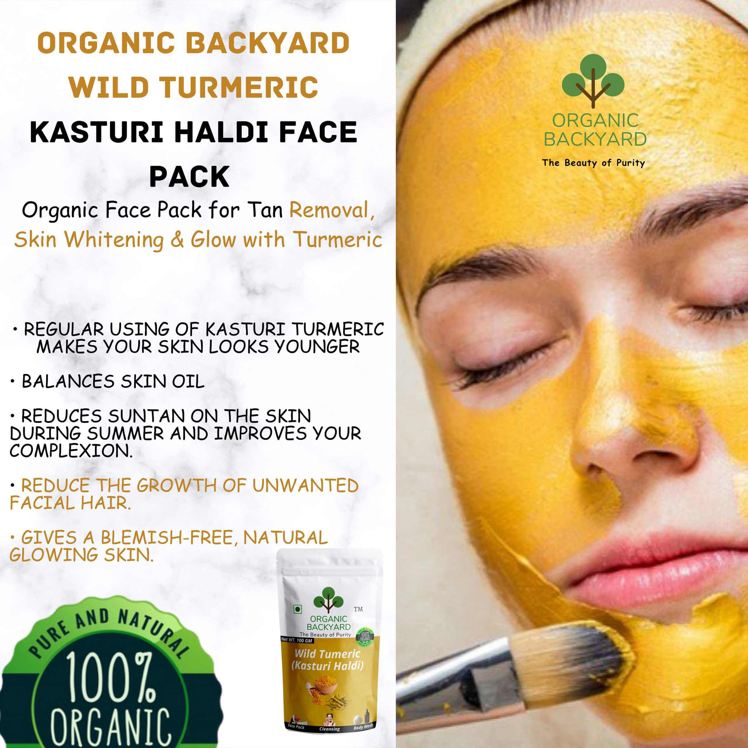 Organic Wild Turmeric (Kasturi Haldi) Powder 100g - Pure Golden Glow Essence for Radiant Skin & Face Care | Natural Brightening, Anti-Aging | DIY Face Mask & Ayurvedic Beauty Rituals