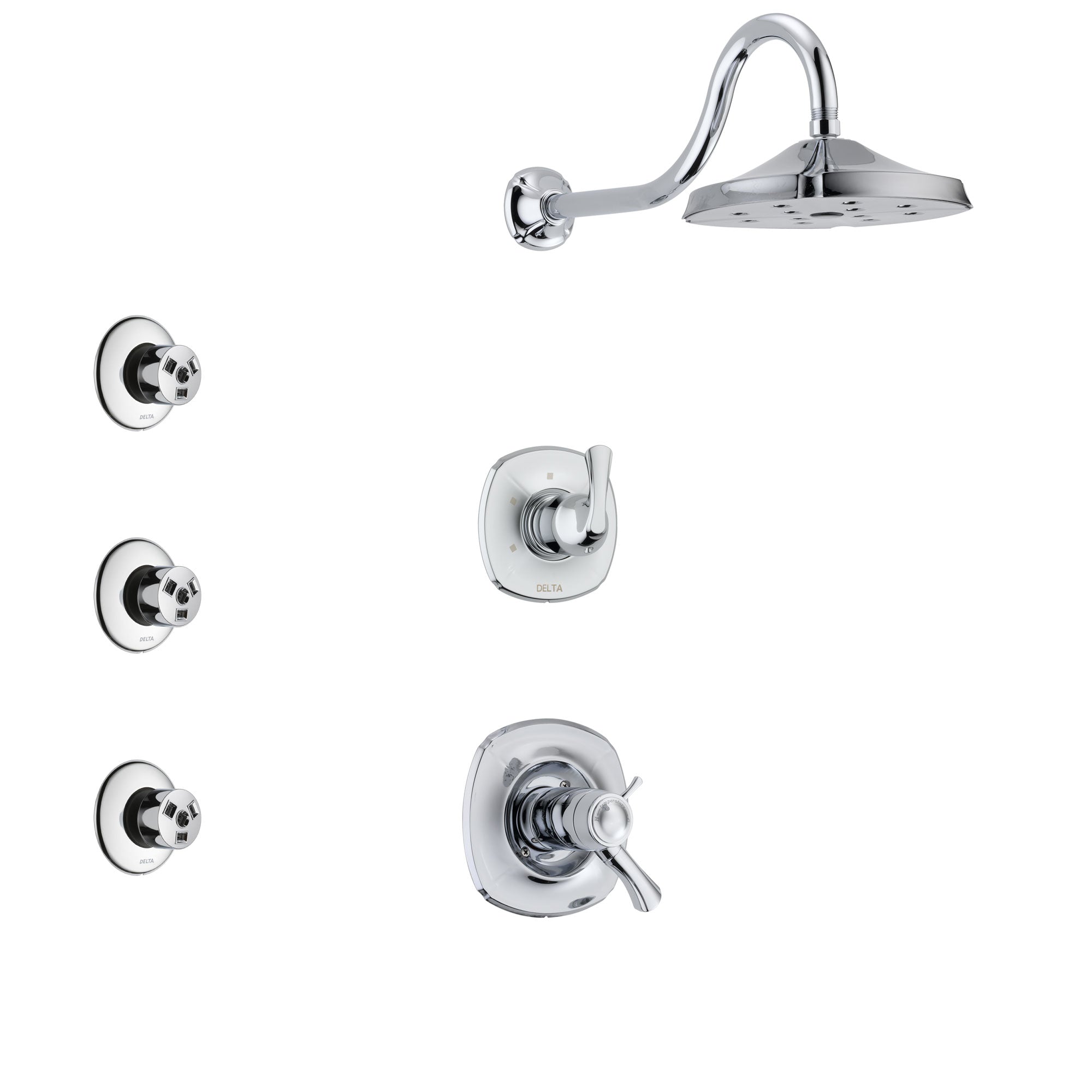 Delta Addison Chrome Finish Shower System with Dual Thermostatic Control Handle, 3-Setting Diverter, Showerhead & 3 Body Sprays (Model SS17T29212) - Perfect for Luxurious Spa-Like Bathroom Upgrades & Modern Home Renovations