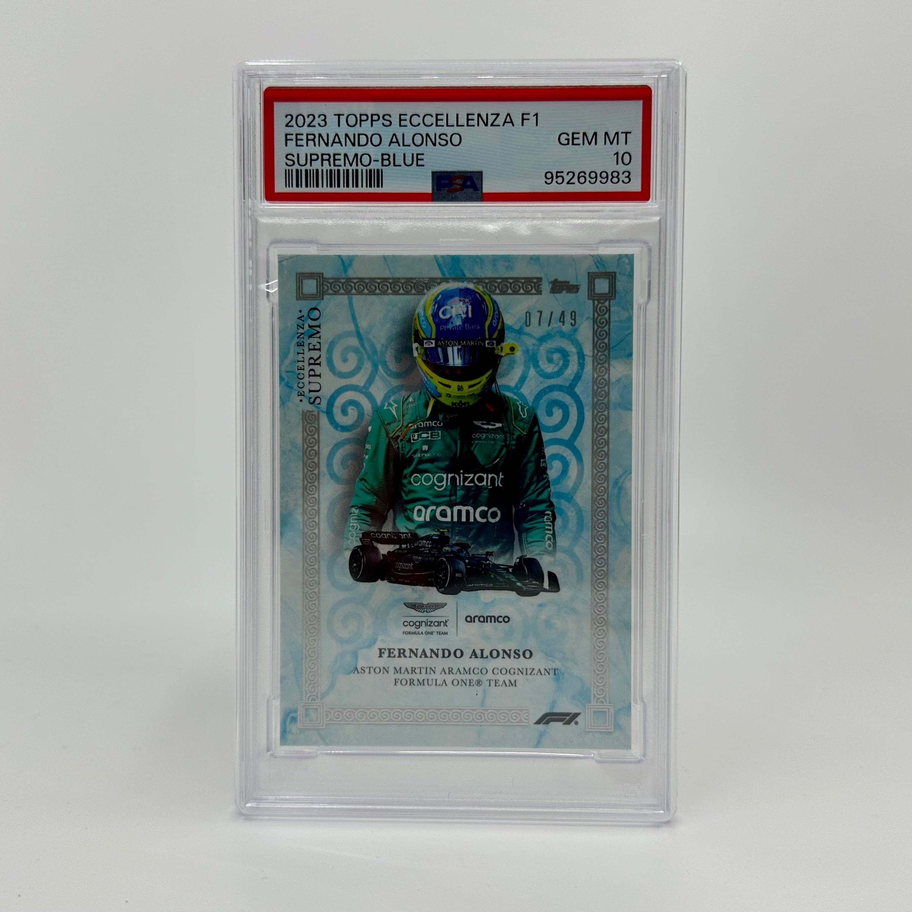 PSA 10 2007 Fernando Alonso Blue #49 2023 Topps Eccellenza Supremo Racing Card - Perfect for Collectors & Formula 1 Fans Display