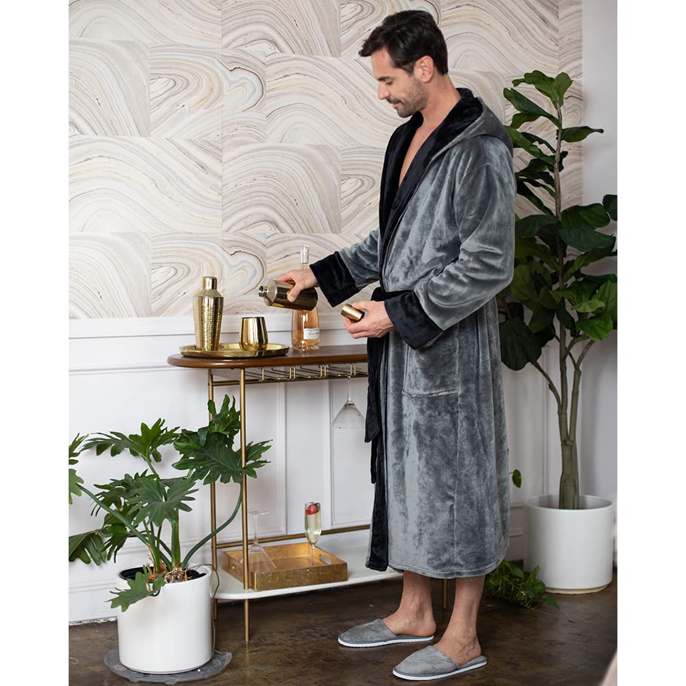 Luxury Men's Plush Hooded Bathrobe - Soft Long Linen Robe for Men, Perfect for Spa, Lounge & Relaxation at Home