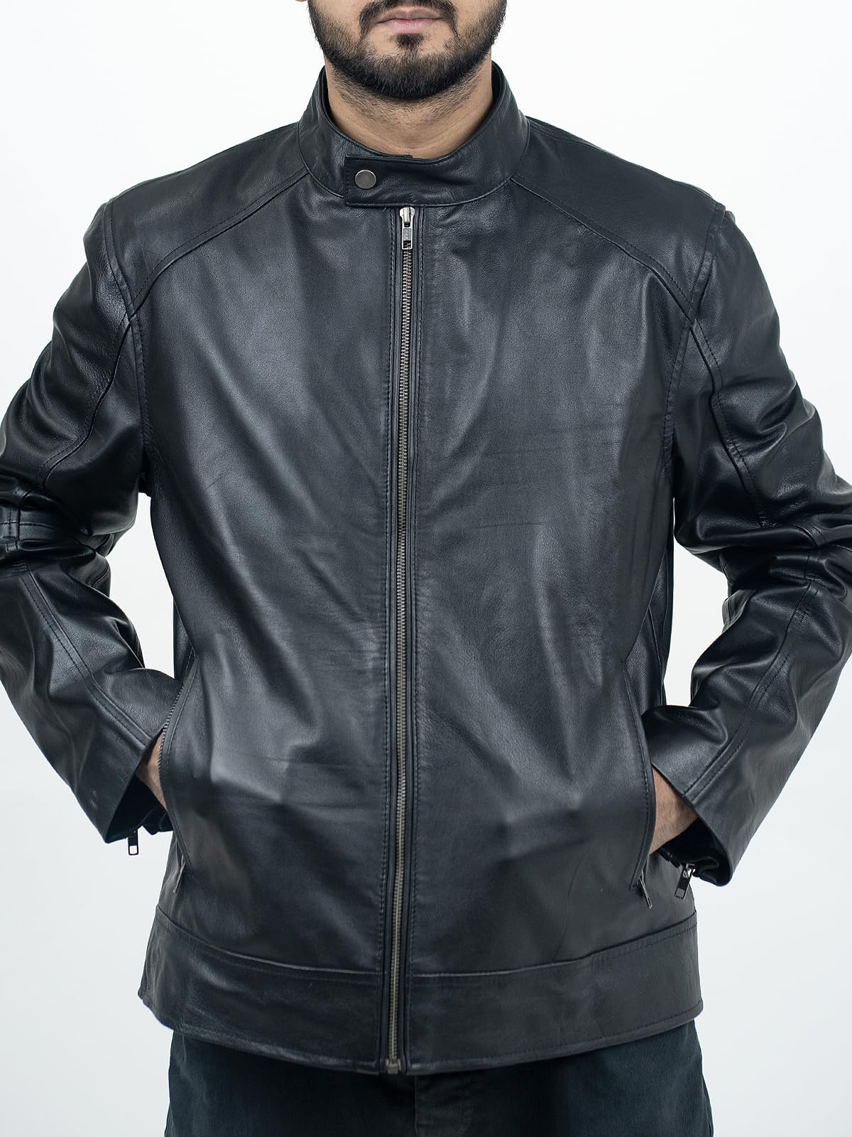Genuine Lambskin Black Leather Jacket for Men - Premium Real Leather Biker Jacket - Stylish & Durable Outerwear for Motorcycle Riding, Casual Wear & Night Out