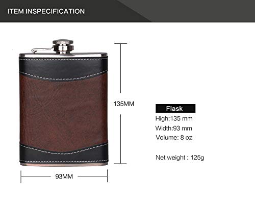 Premium 8 oz Stainless Steel Leather Hip Flask with Funnel - Perfect for Whiskey, Bourbon & Liquor Storage - Great for Outdoor Adventures, Camping, Gifts & Travel Accessories