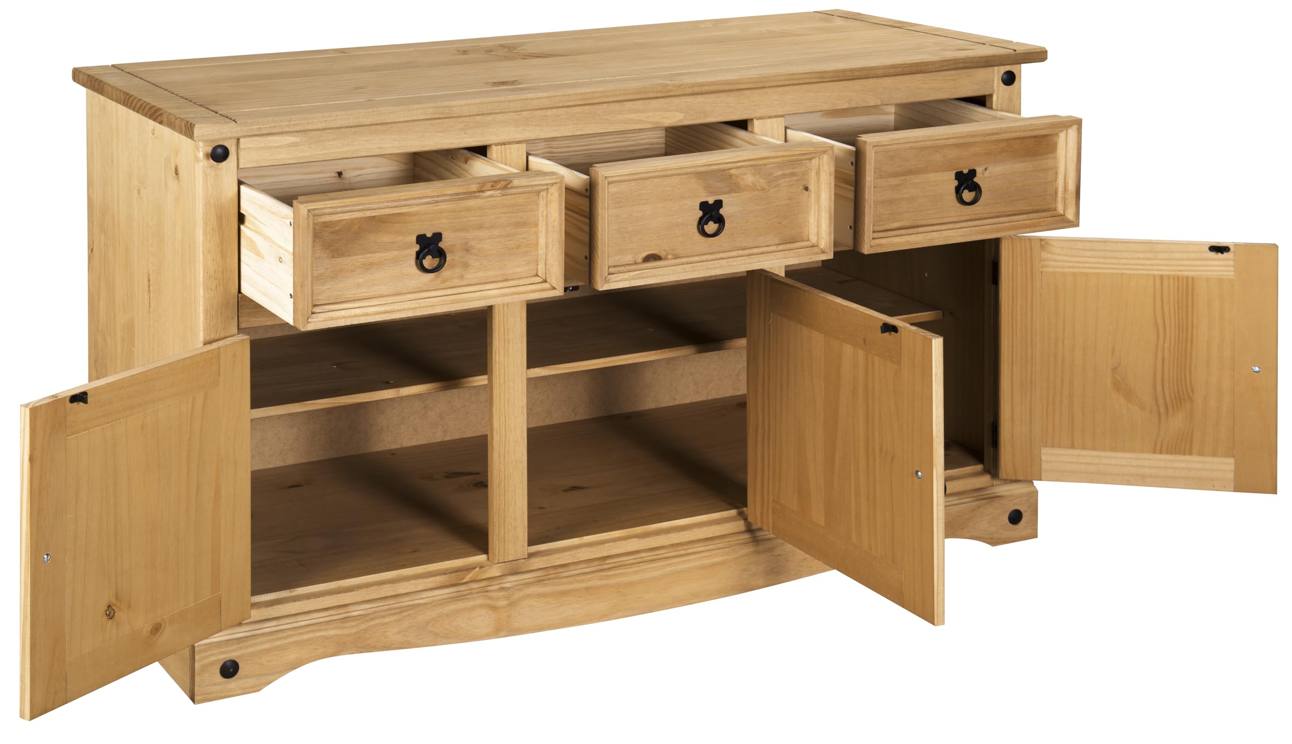 Corona 3-Drawer 3-Door Sideboard - Mexican Style Solid Pine Wood Buffet Cabinet - Perfect for Dining Room Storage & Living Room Decor