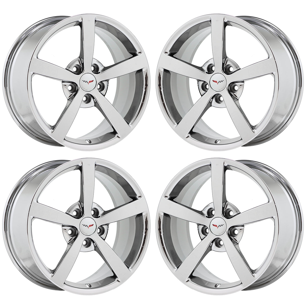 18x8.5 19x10 Corvette Bright Chrome Wheels Rims Factory OEM 5339 5344 EXCHANGE - Perfect for Performance Upgrades & Show Car Customization