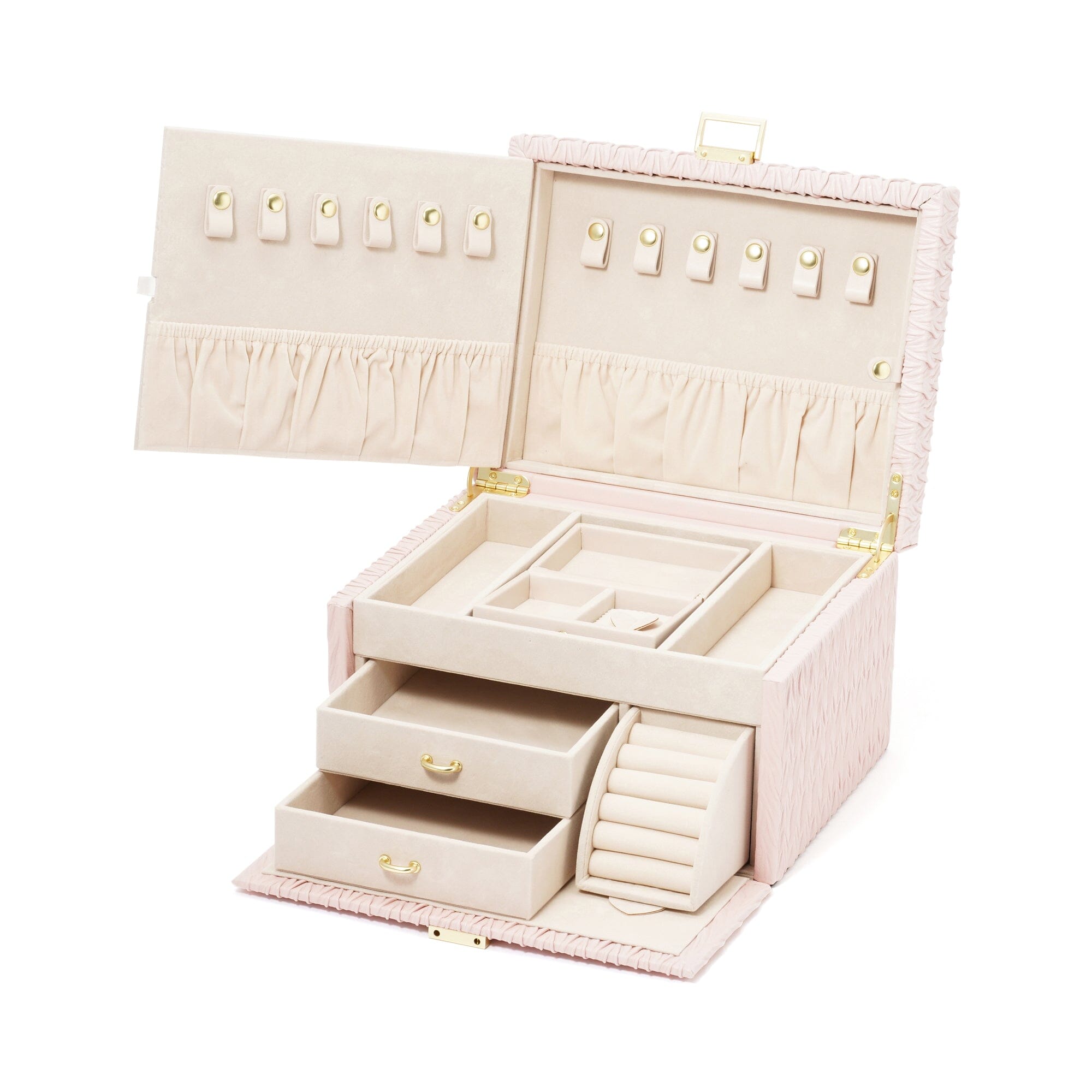 Luxury Pink Embossed Jewelry Box with Mirror - Large Storage Organizer for Necklaces, Rings & Earrings - Perfect for Gift Giving & Home Decor