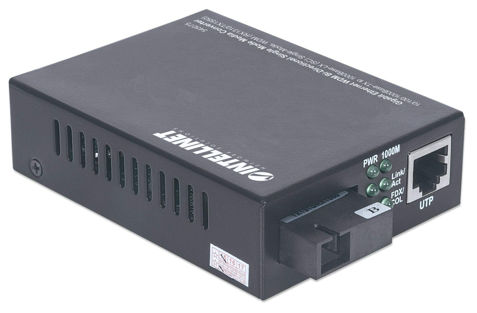 Intellinet Gigabit Ethernet WDM Bi-Directional Single Mode Media Converter | High-Speed Fiber Optic Network Device for Office & Data Center Connectivity