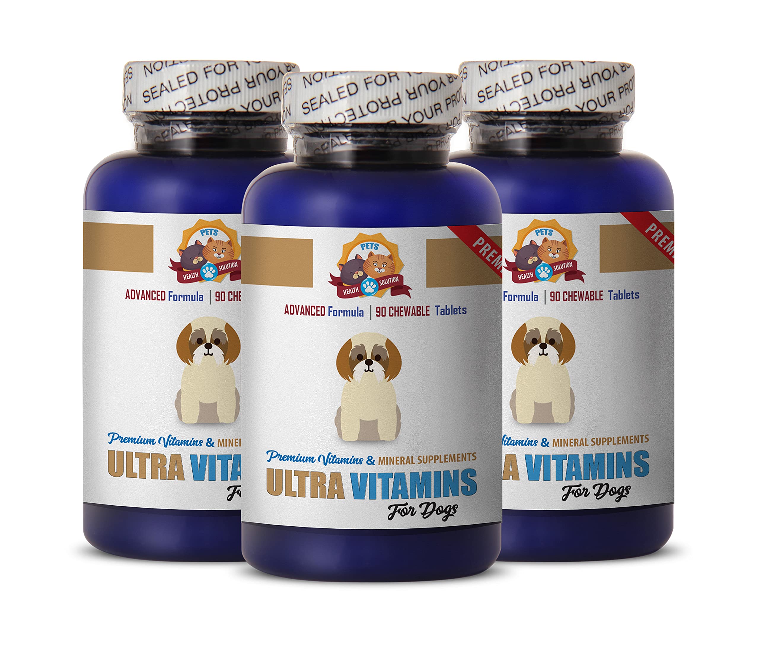 Premium Dog Vitamins for Healthy Skin & Coat - Ultra Dog Hair Vitamins with Vitamin E & Essential Minerals - 270 Tasty Treats (3 Bottles) - Supports Shiny Fur & Reduces Shedding for All Breeds