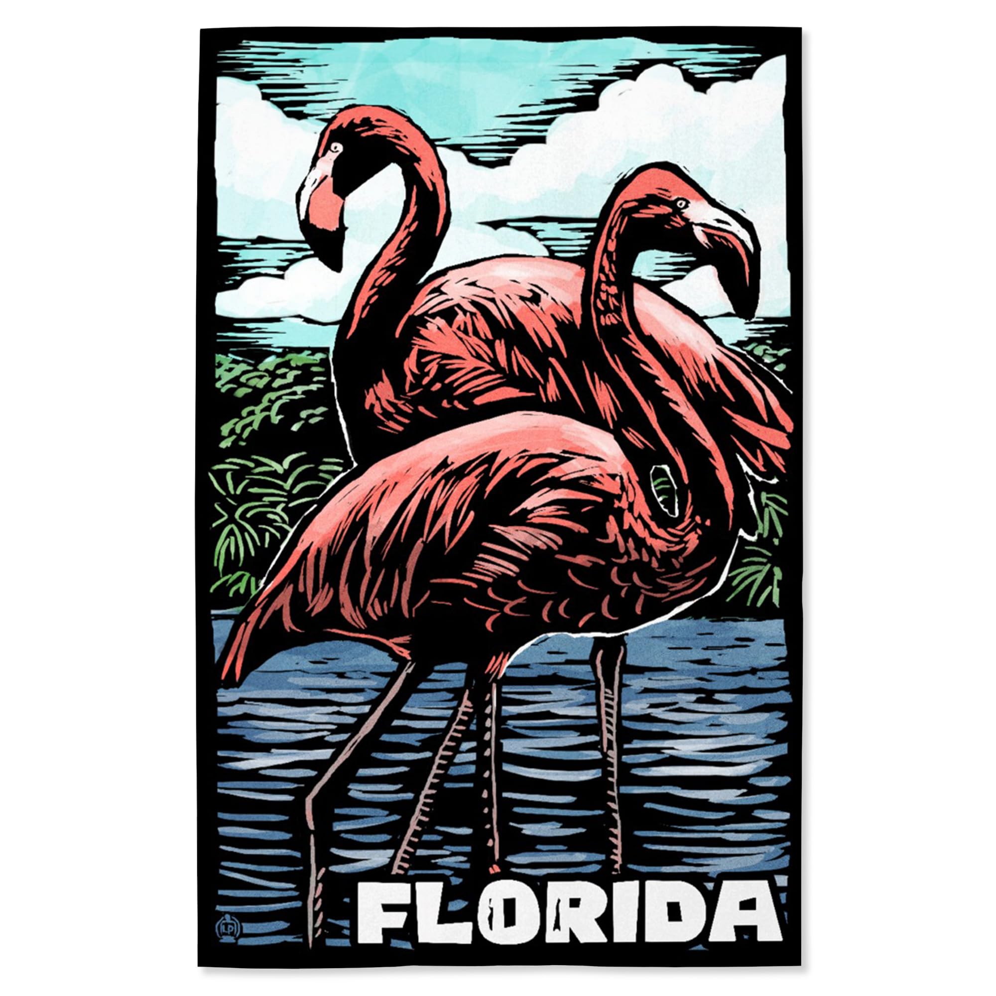 Lantern Press 16x24 Inch Giclee Art Print - Florida Flamingo Scratchboard Artwork | Tropical Home Decor & Beach House Wall Art