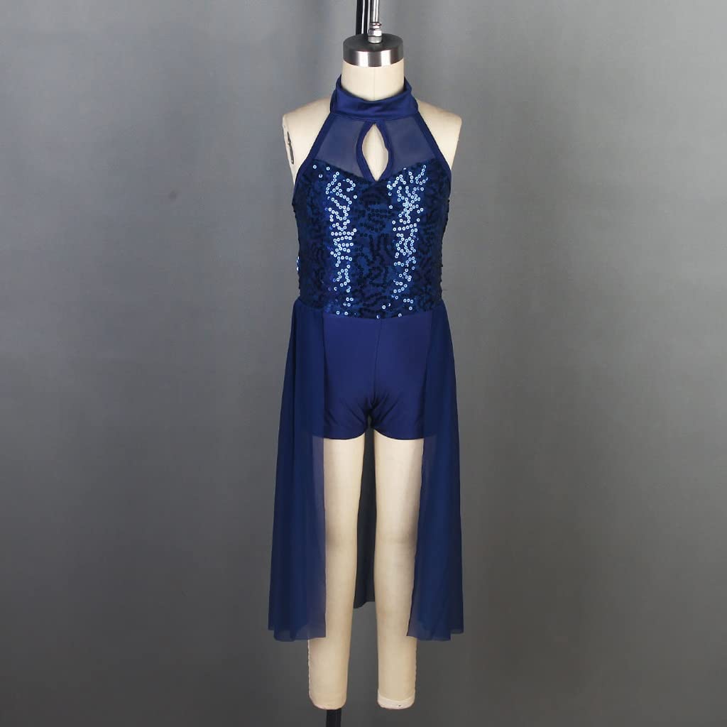 Royal Blue Spandex Sequin Top Bodice Contemporary Ballet Dance Dress for Women - LA Size, Perfect for Performances, Recitals, and Stage Shows