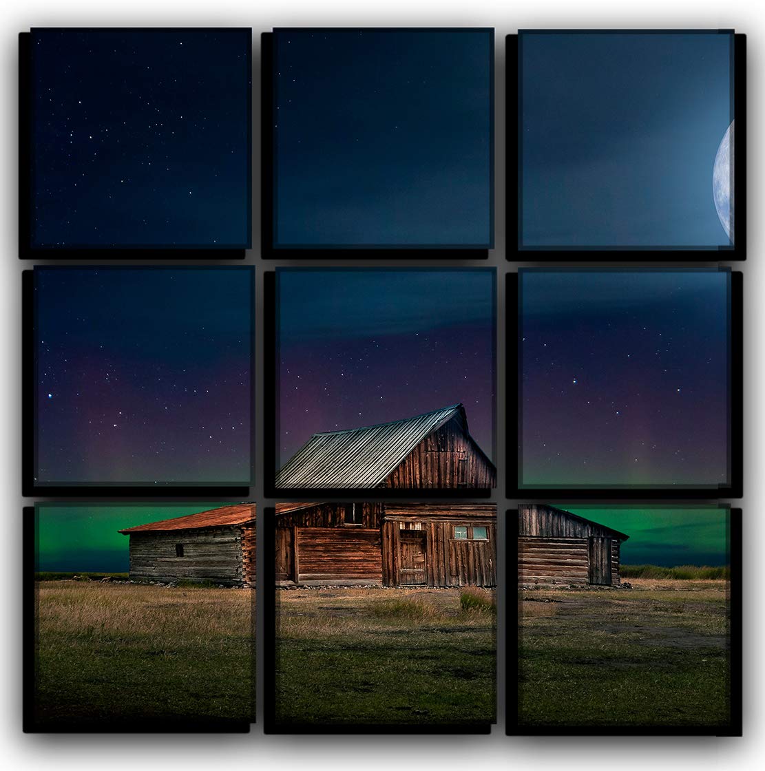 9-Piece Northern Lights Wall Art Canvas Prints - Nature Themed Moon Sky Painting Decor Set (30x30 Inch) for Living Room & Bedroom - Perfect for Home, Office & Spa Decor
