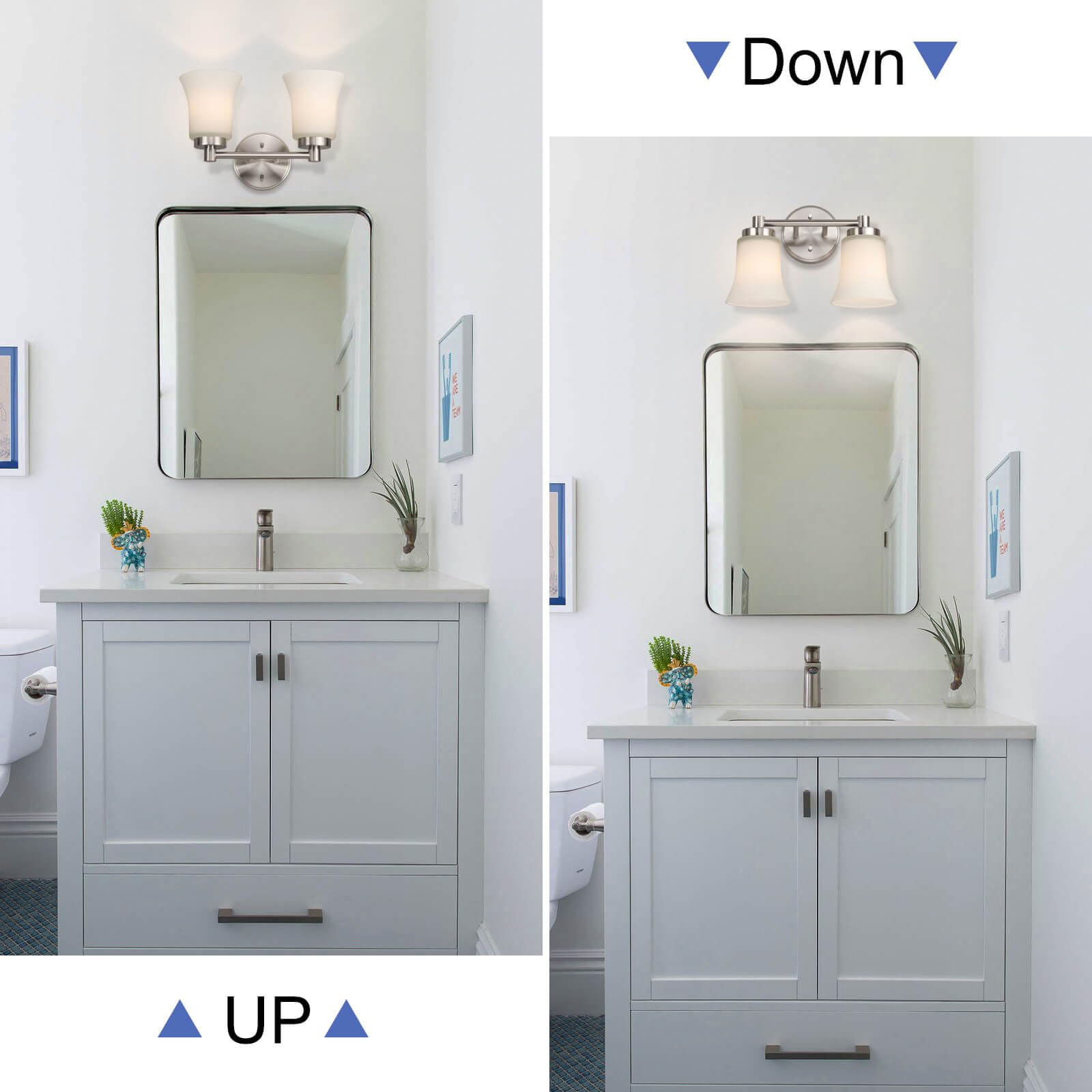 XiNBEi Modern Bathroom Vanity Light - Brushed Nickel 2-Light Wall Sconce with Glass Shades for Bathroom, Powder Room & Dressing Area | XB-W1235-2-BN