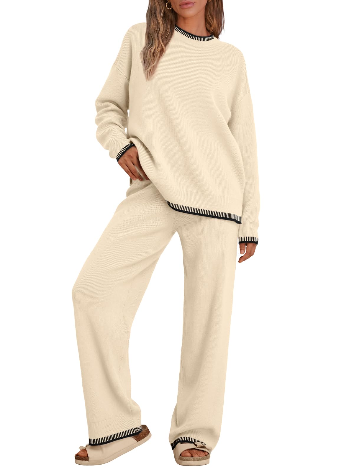 LILLUSORY Women's 2-Piece Knit Lounge Set - Soft Matching Sweater & Pants Outfit for Cozy Homewear, Loungewear & Casual Wear - Perfect for Relaxing, Yoga & Everyday Comfort