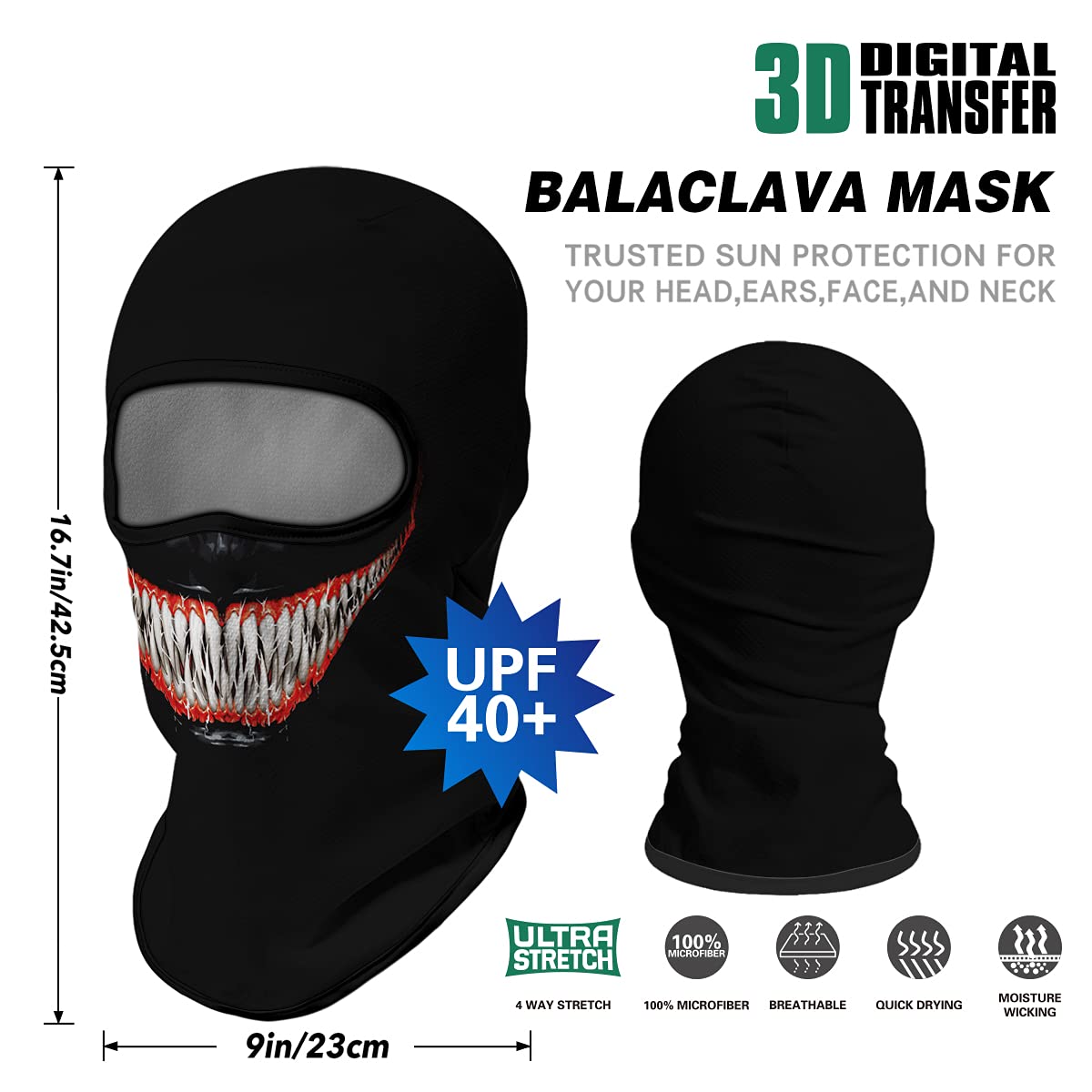 Venswell 3D Skull Balaclava Face Mask - Warm Winter Ski Mask for Cycling, Motorcycle, Snowboarding & Halloween Costume - Full Face Cover for Cold Weather Protection & Outdoor Sports