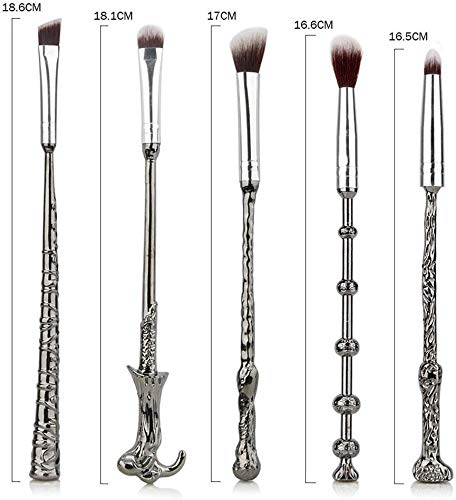 SONGQEE Harry Fan Wizard Wand Brushes - 10-Piece Professional Eye Makeup Brush Set for Eyeshadow, Blending, Foundation, Blush & Concealer (Silver Plus) - Perfect for Daily Makeup & Professional Makeup Artists
