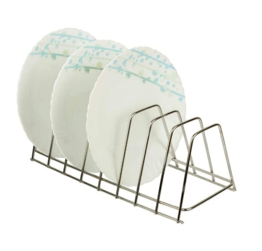 AB99 COLLECTION Stainless Steel Square Plate Rack for Kitchen - Dish Drying Rack & Thali Stand | 6 Plate Organizer for Kitchen Cabinet & Dining Table | Space-Saving Silver Storage (2-Pack) | Perfect for Small Kitchens & Buffet Serving