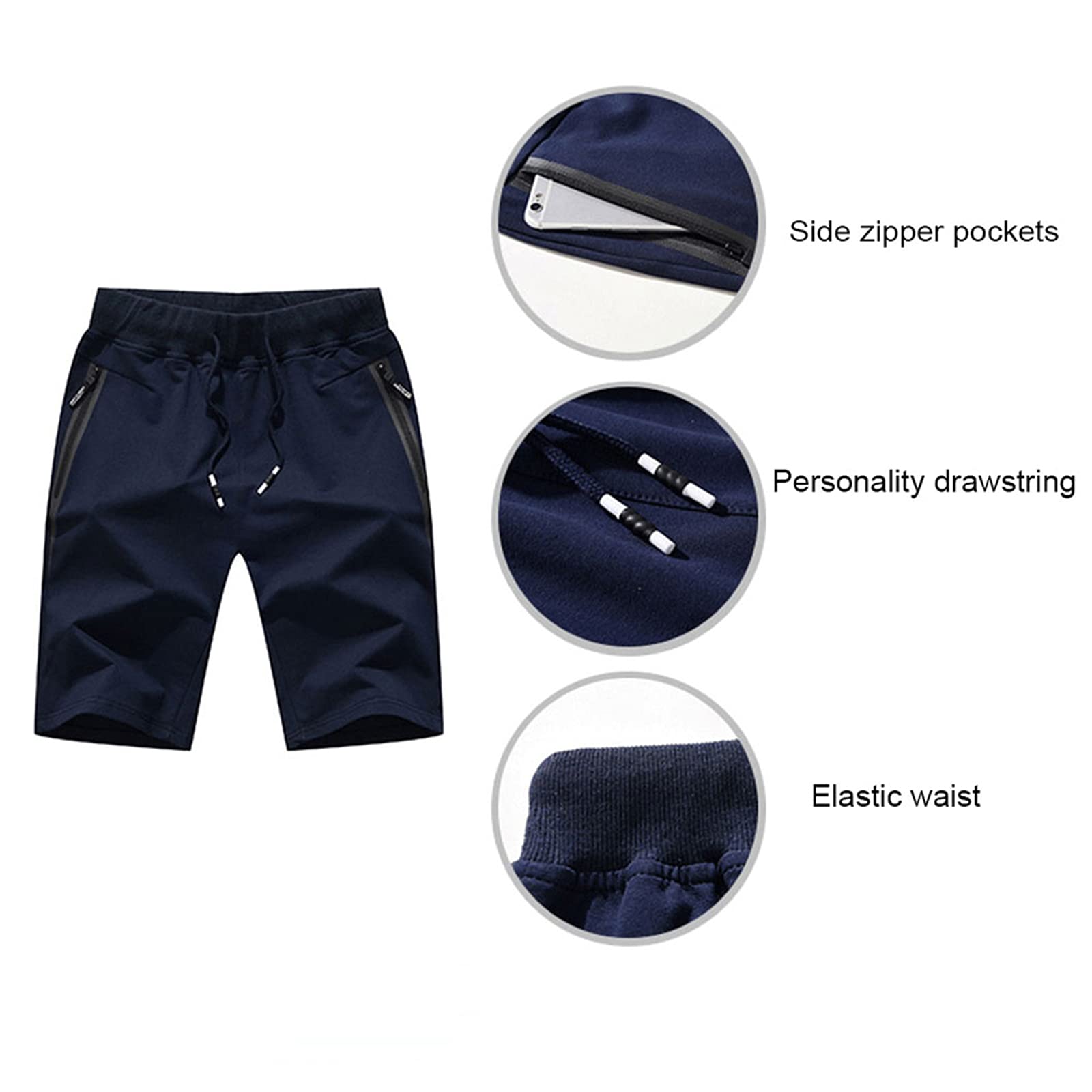 JustSun Men's Casual Sports Shorts with Elastic Waist & Zipper Pockets - Lightweight Quick-Dry Athletic Shorts for Running, Gym Workouts & Outdoor Activities