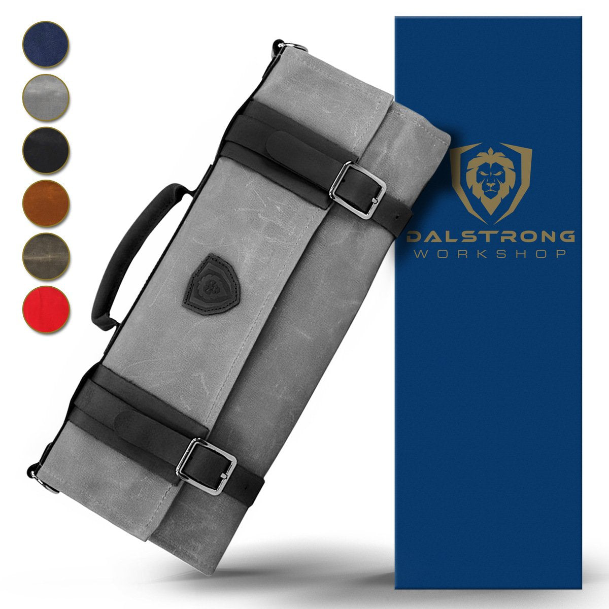 12oz Heavy Duty Canvas & Leather Knife Roll - Smoke Grey | Professional Chef Knife Organizer | Dalstrong © | Perfect for Chefs, BBQ & Camping Trips