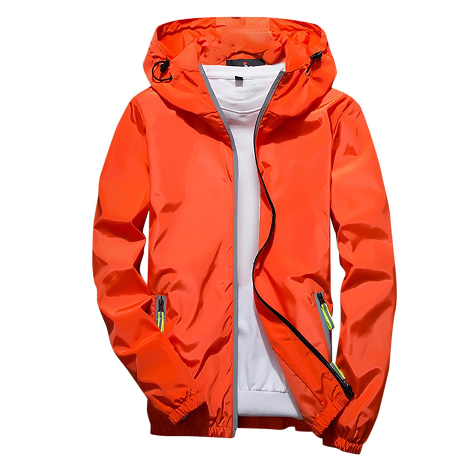 2022 Men's Lightweight Spring Jacket - Casual Pure Color Hoodie with Reflective Zipper, Plus Size Outdoor Sport Coat for Running, Hiking & Streetwear Fashion