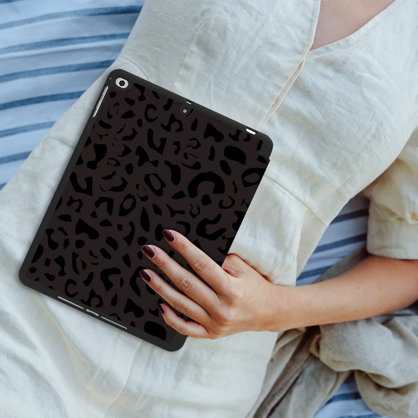 Premium iPad Case for 6th/5th Gen (2018/2017), Air 2/Air 1 - 9.7 Inch Protective Cover with Pencil Holder, Soft TPU Back & Auto Sleep/Wake - Black Purple Leopard Cheetah Print - Perfect for Work, School & Travel