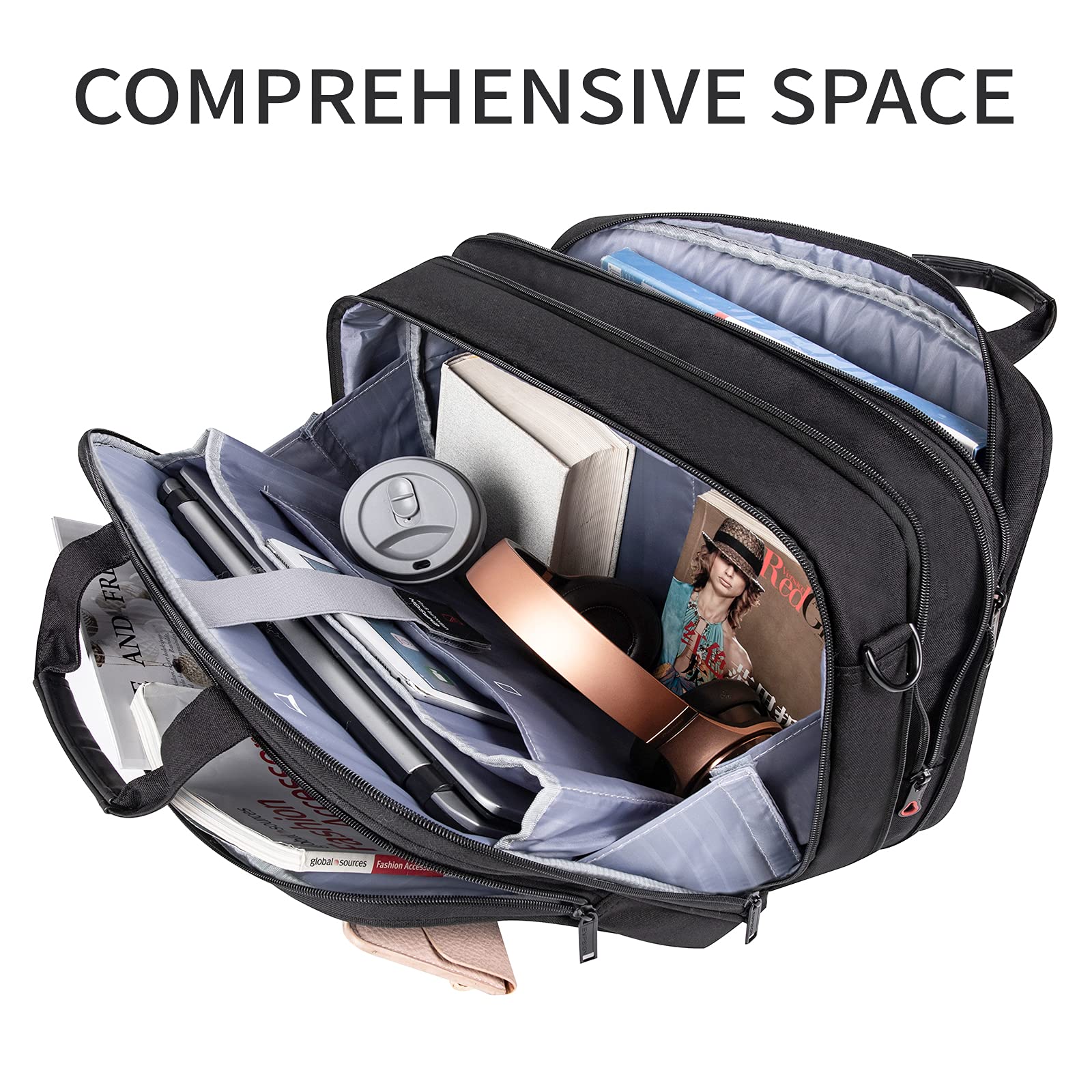 EMPSIGN Stylish 17.3 Inch Expandable Laptop Briefcase for Men - Water Repellent & RFID Blocking Messenger Bag - Perfect for Business Travel, Office Work & Daily Commute - Durable Shoulder Bag for Professionals - Black
