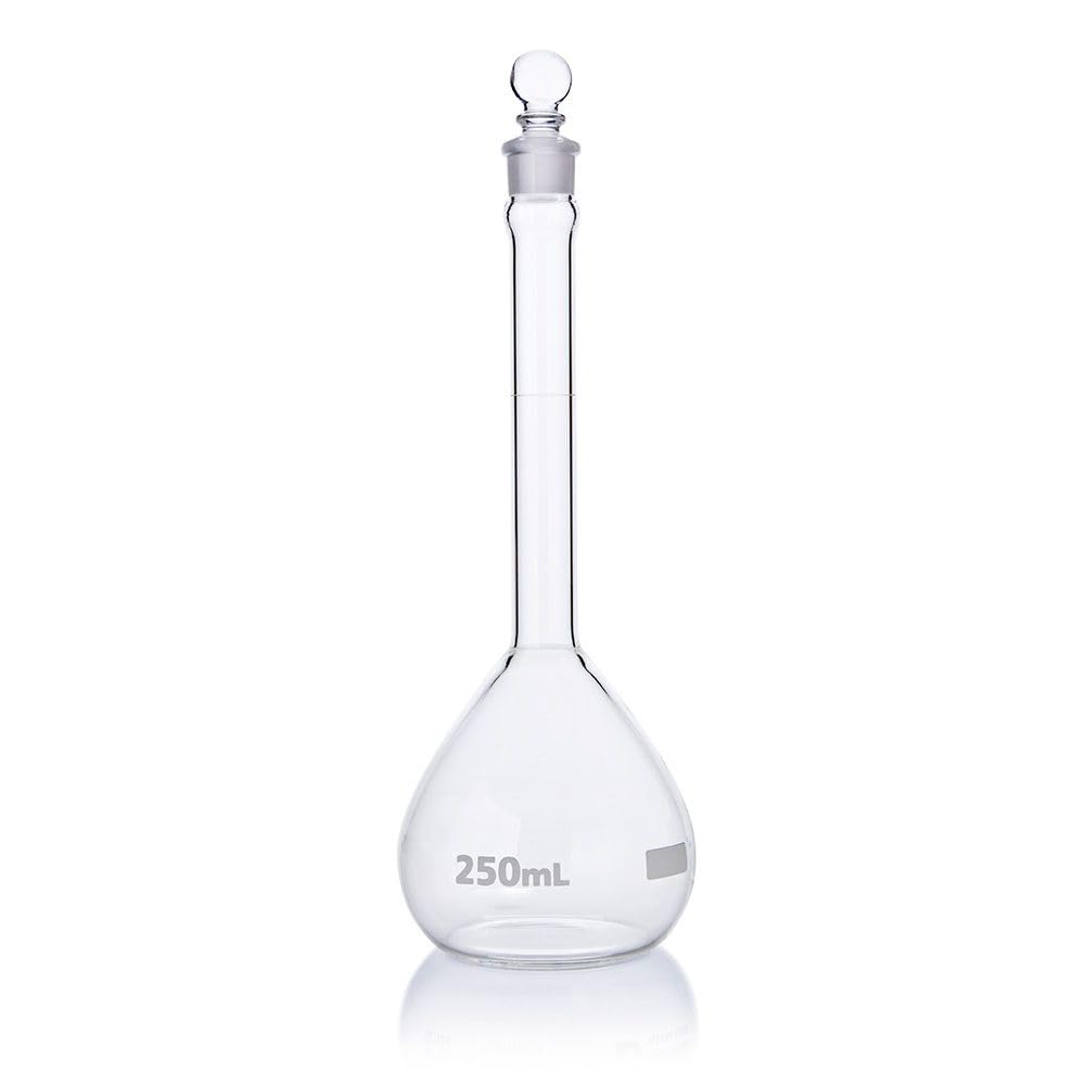 LABART 250ml Borosilicate Glass Volumetric Flask with Glass Stopper - Set of 2 for Chemistry Lab Experiments, Precise Liquid Measurements, Science Class & Research Use
