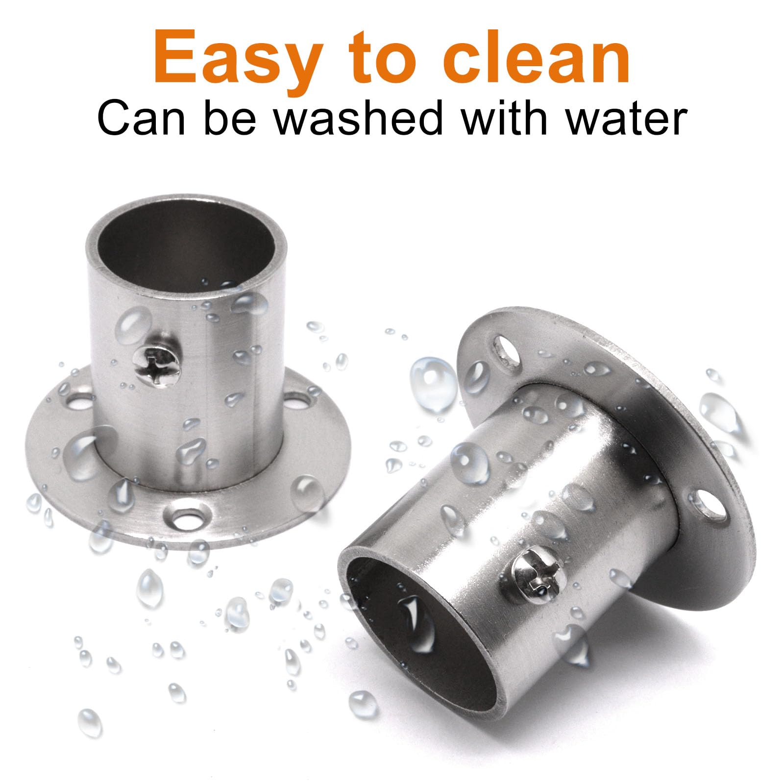4PCS Heavy Duty Stainless Steel Closet Rod Brackets - 1-1/4 Inch High Flange O-Shaped Pole Sockets with Screws for Wardrobe, Curtain & Shower Rod Installation (Silver) - Perfect for Bedroom Closets, Walk-in Wardrobes and Bathroom Shower Curtain Hanging