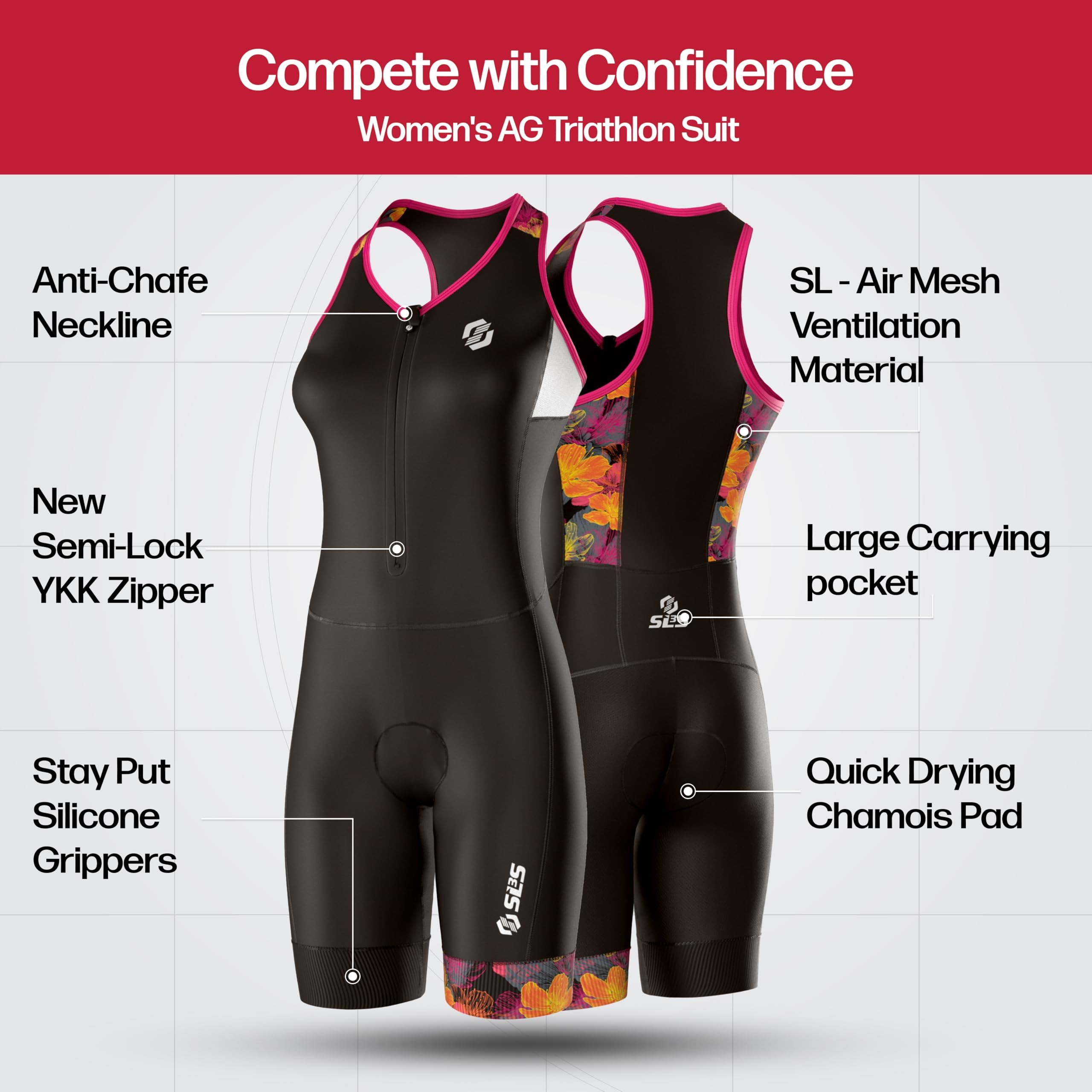Women's Triathlon Suit - One Piece Tri Suit with Comfortable & Durable FRT Fabric - No Shelf Bra - Perfect for Swimming, Cycling & Running Competitions