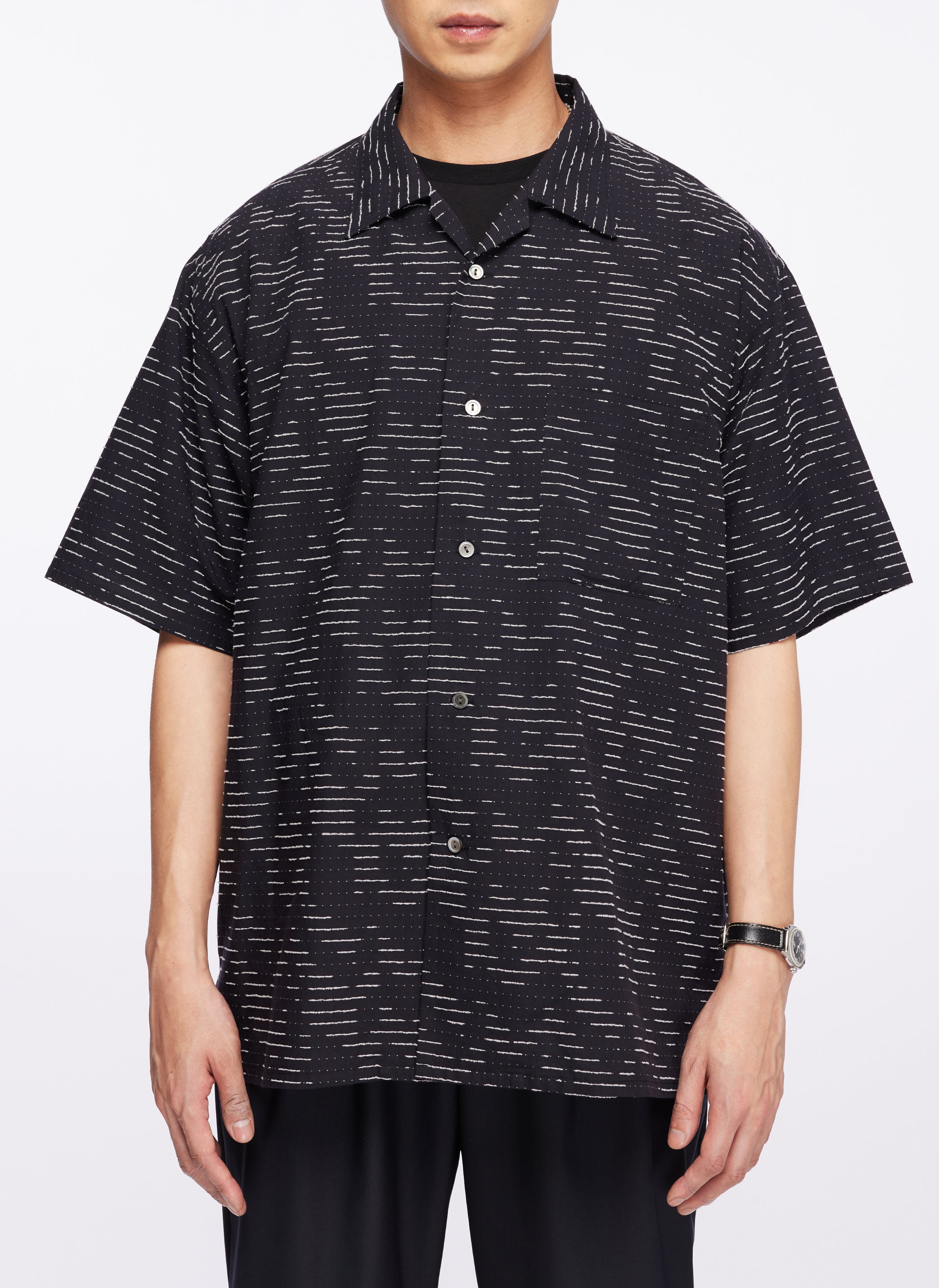 Premium Albini Cotton Jacquard Short Sleeve Open Collar Shirt for Men - Breathable Summer Casual Wear for Office & Outdoor Activities