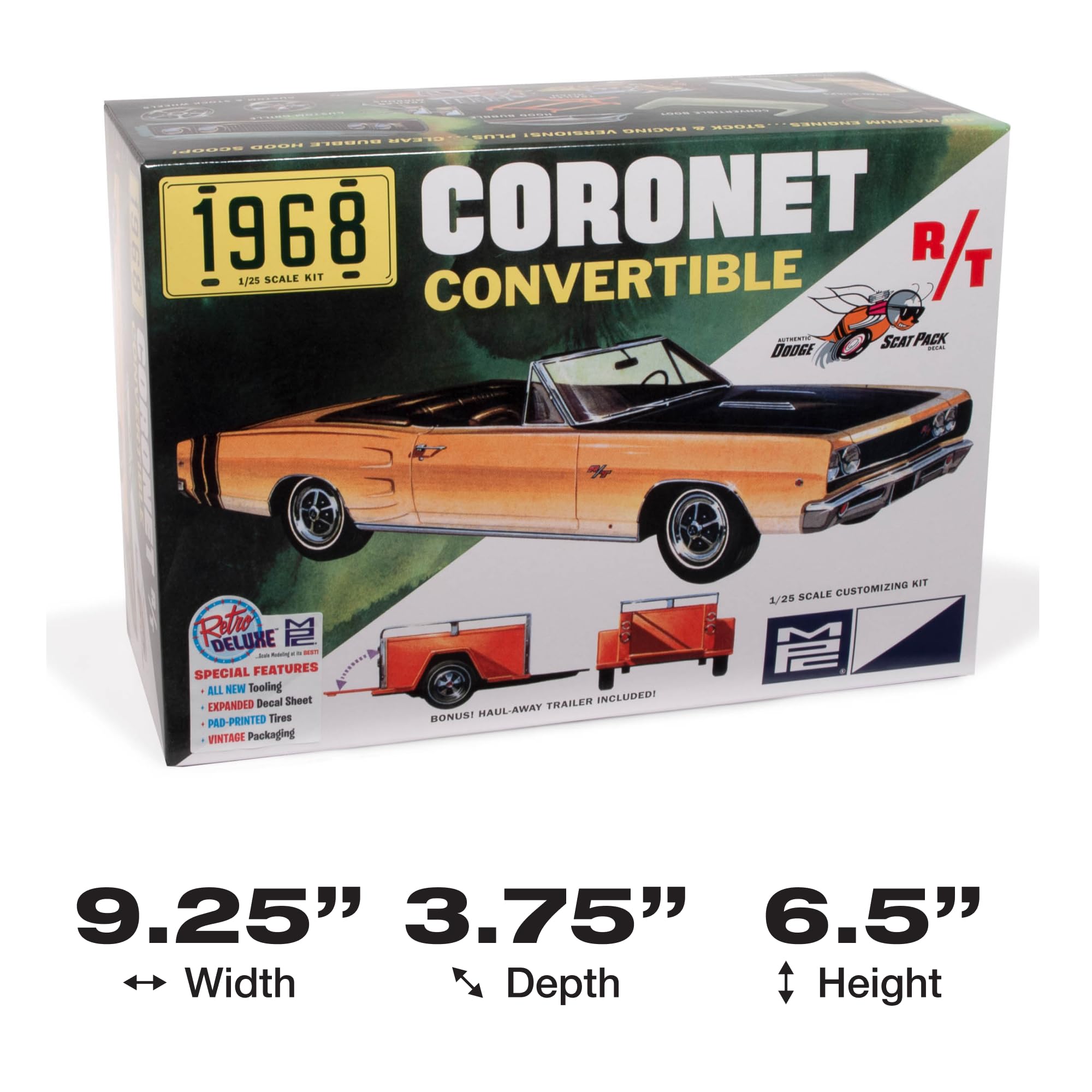 1968 Dodge Coronet Convertible with Trailer 1:25 Scale Model Kit - MPC Classic Car Model for Collectors & Hobbyists - Perfect for Display, Gifts & DIY Projects