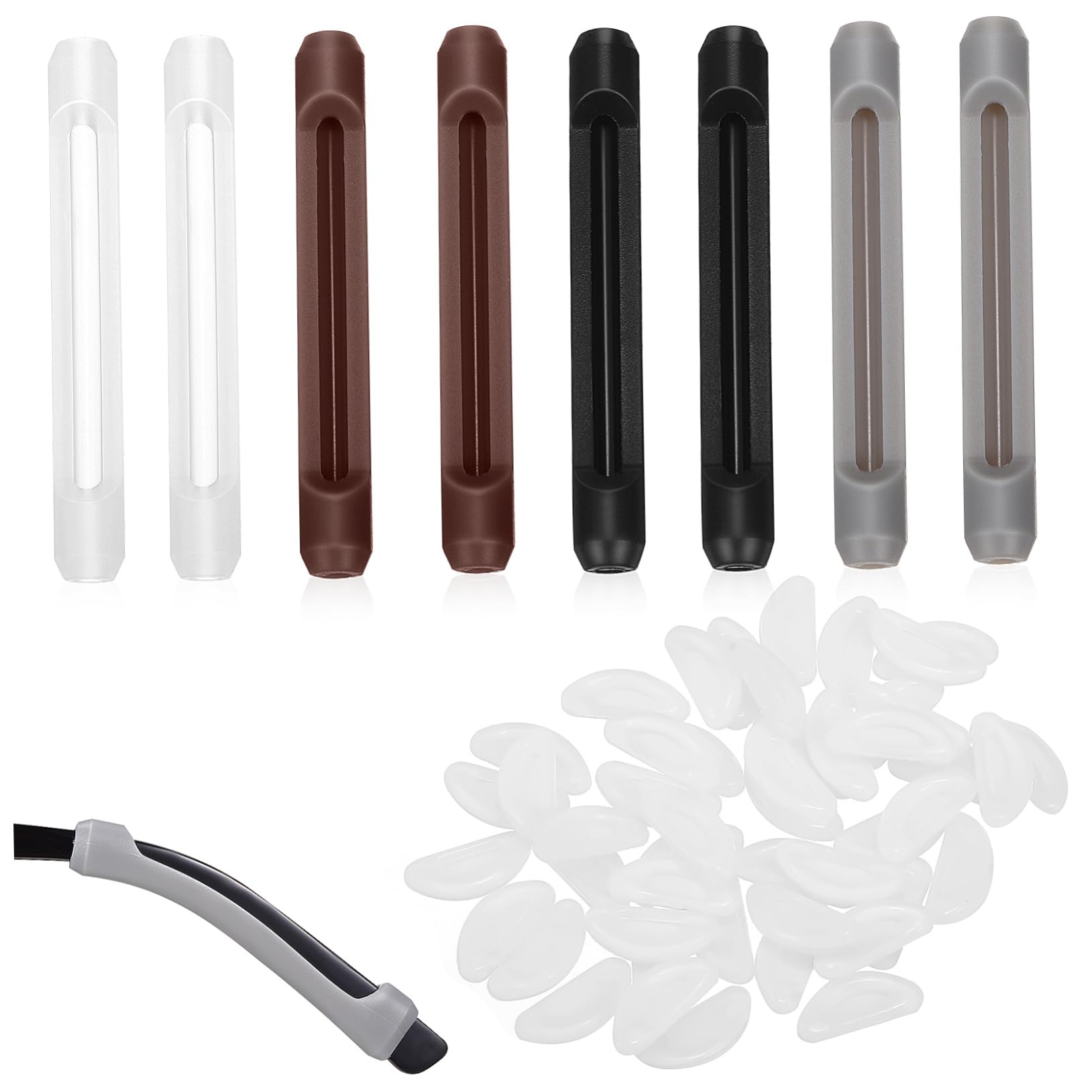 Gadpiparty 24 Pairs Glasses Nose Pads & Temple Tips - Anti-Slip Nose Grips & Ear Hooks for Comfortable Eyewear - Perfect for Reading, Driving, and All-Day Wear (Brown)