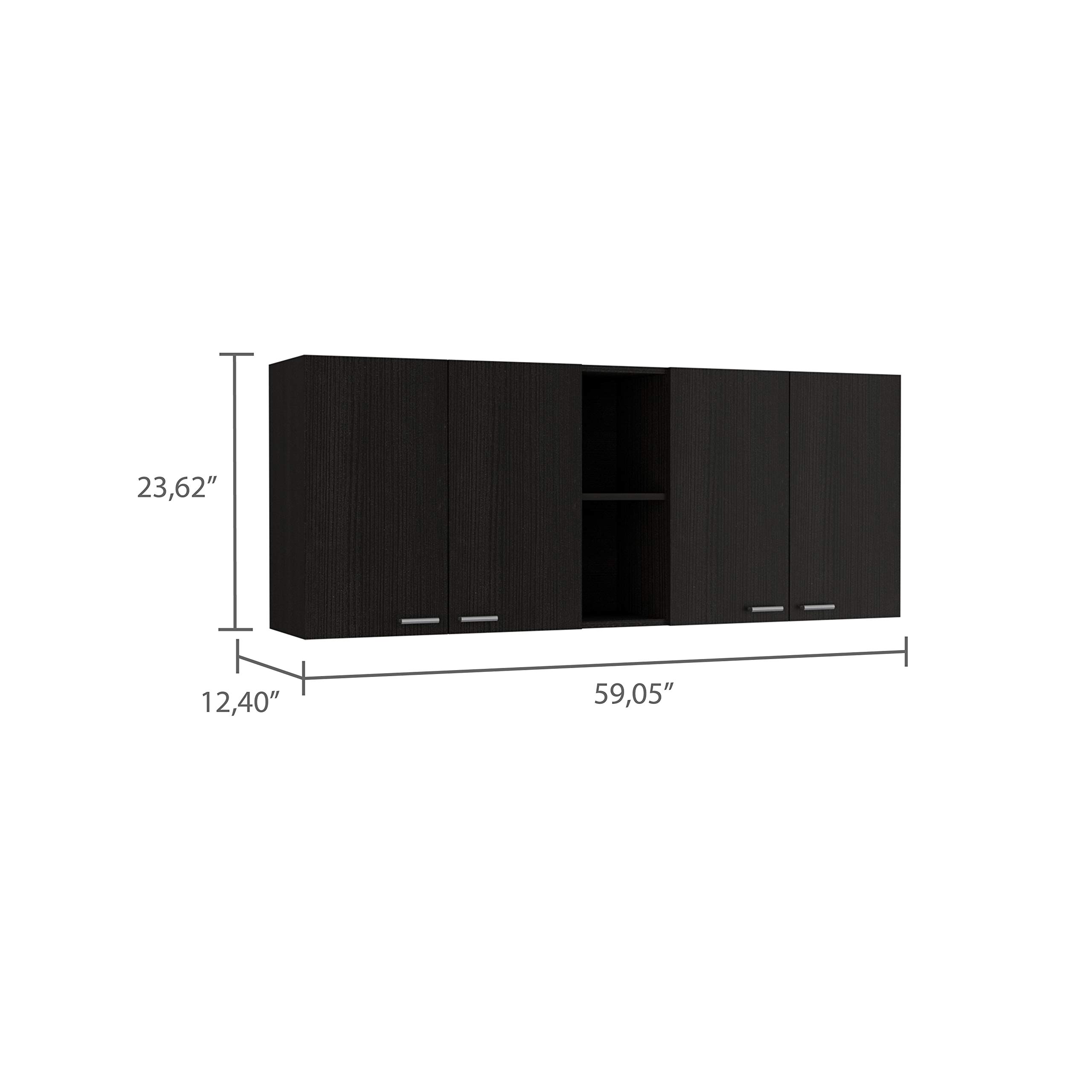 Olimpo 150 Wall Cabinet with 4 Doors, 2 Open Shelves & 2 Internal Shelves - Dish & Glass Organizer - 24